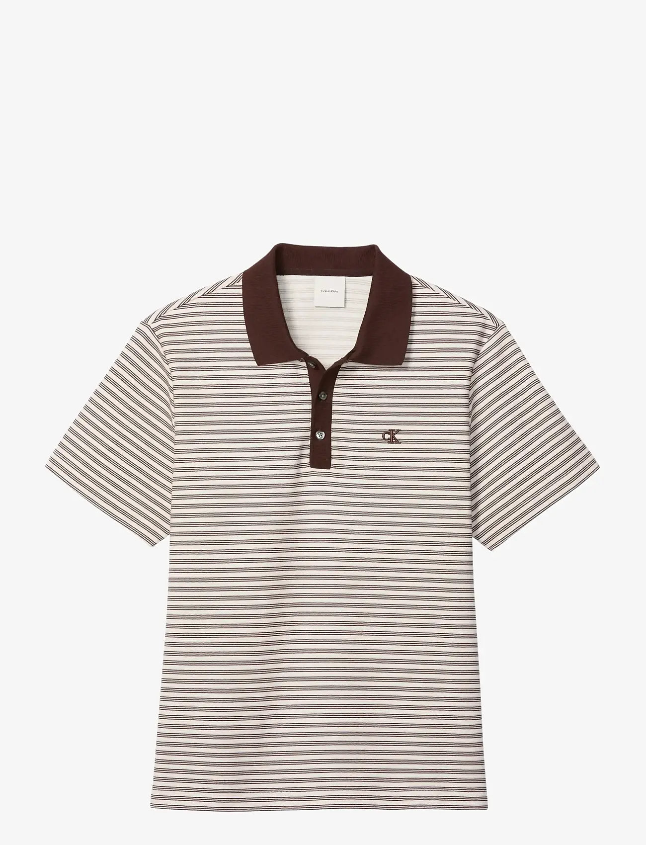 Calvin Klein - SS STRIPED OTTOMAN POLO - kortärmade pikéer - rich brown - 1