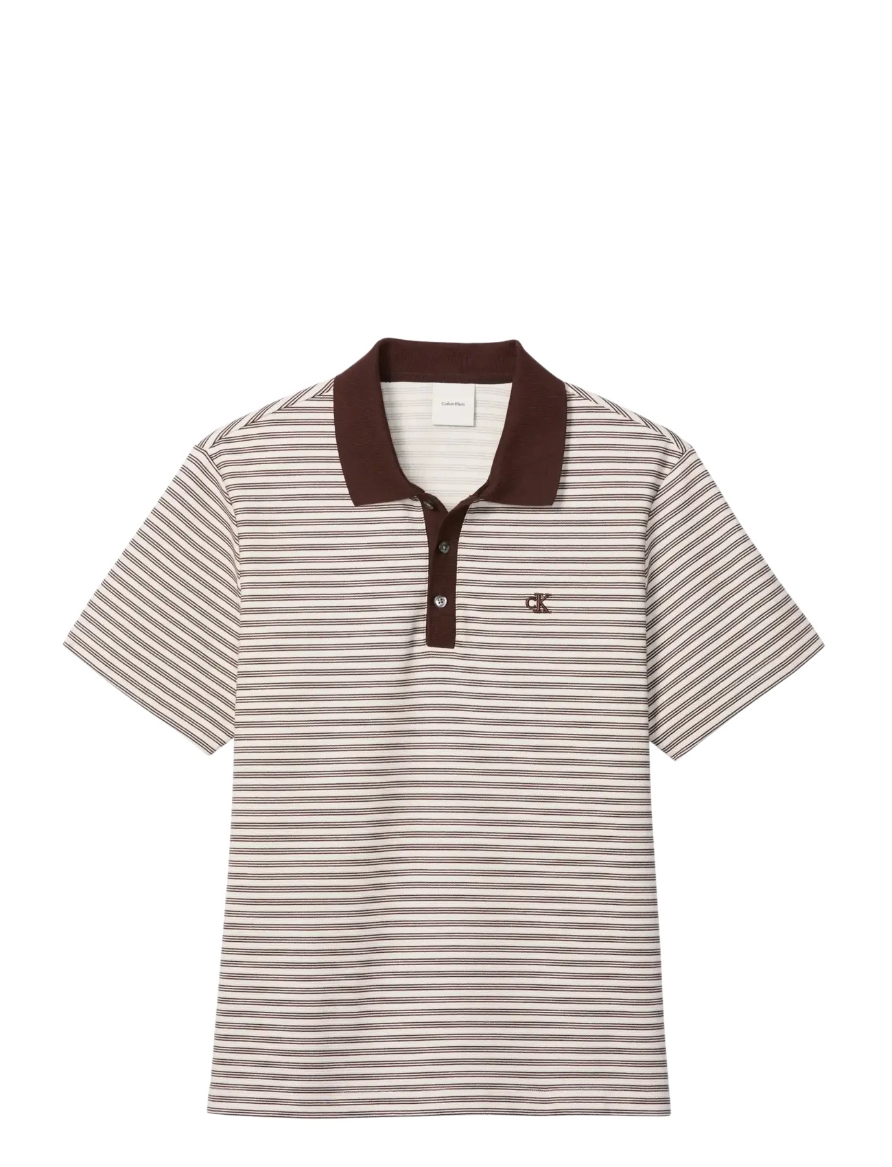 Calvin Klein SS STRIPED OTTOMAN POLO - Kortärmade pikéer - RICH BROWN / brown