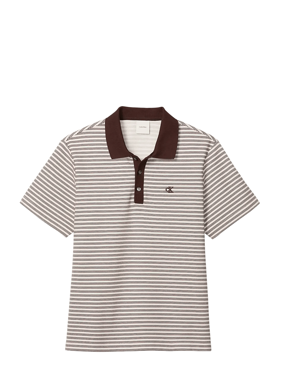 Calvin Klein - SS STRIPED OTTOMAN POLO - kortärmade pikéer - rich brown - 1