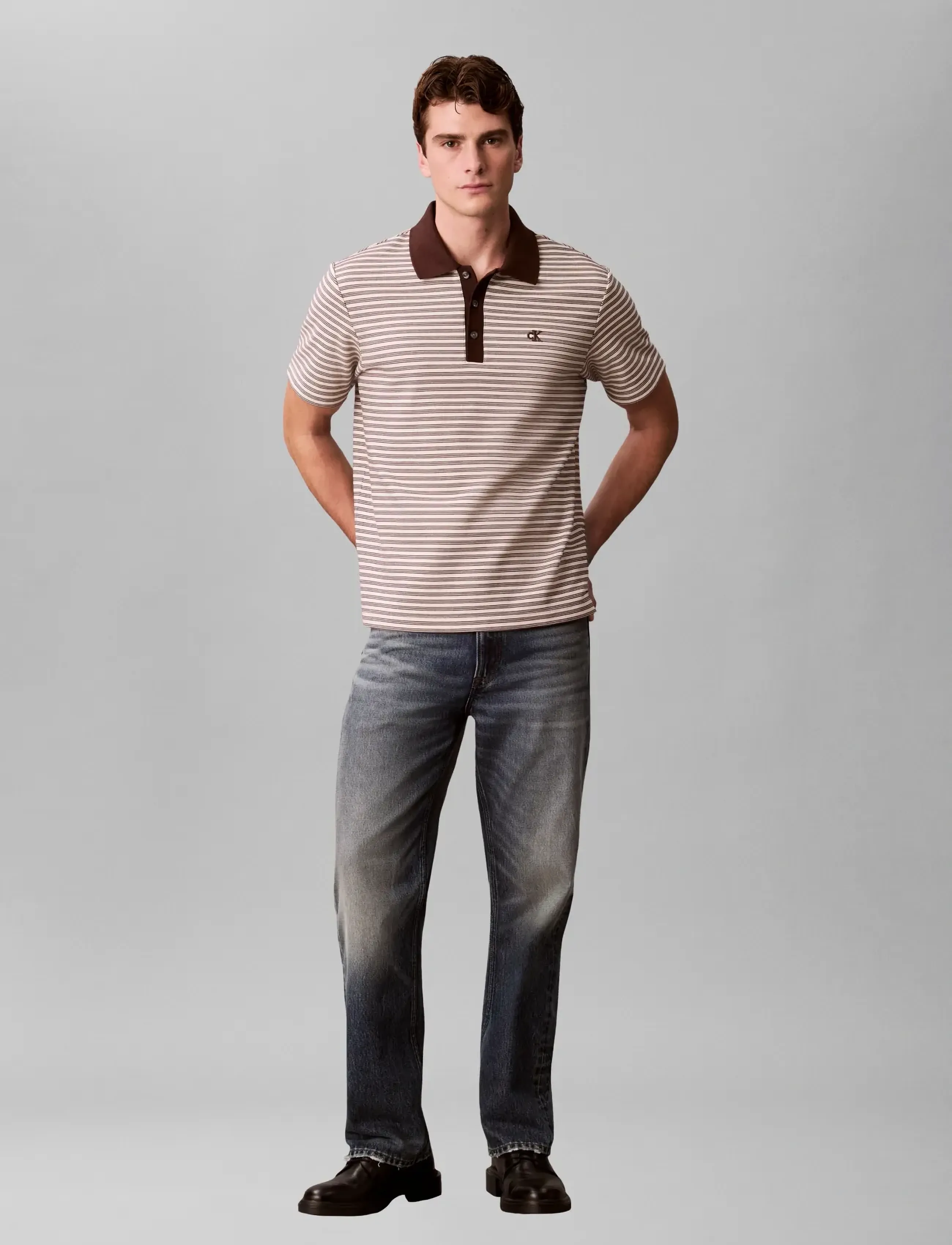 Calvin Klein SS STRIPED OTTOMAN POLO - Tøj - RICH BROWN / brown