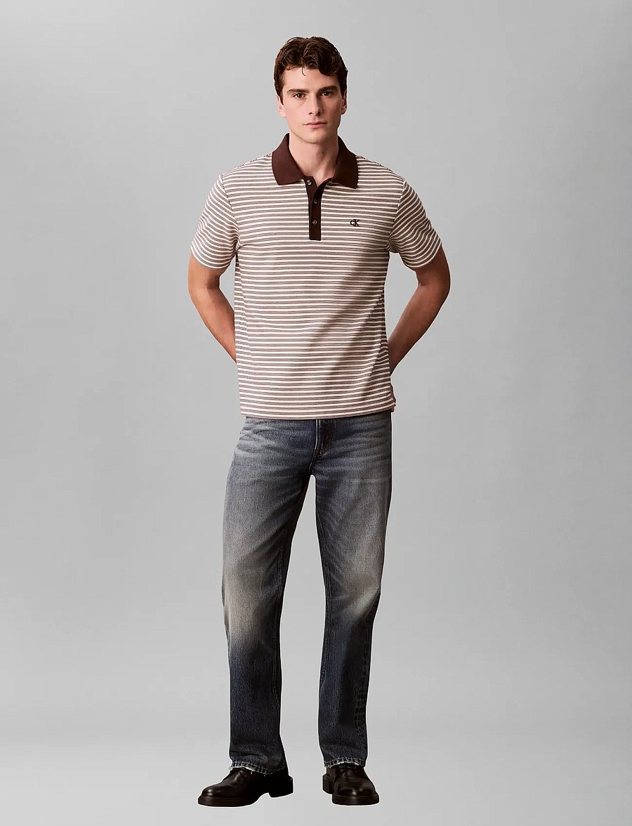Calvin Klein - SS STRIPED OTTOMAN POLO - kortärmade pikéer - rich brown - 0