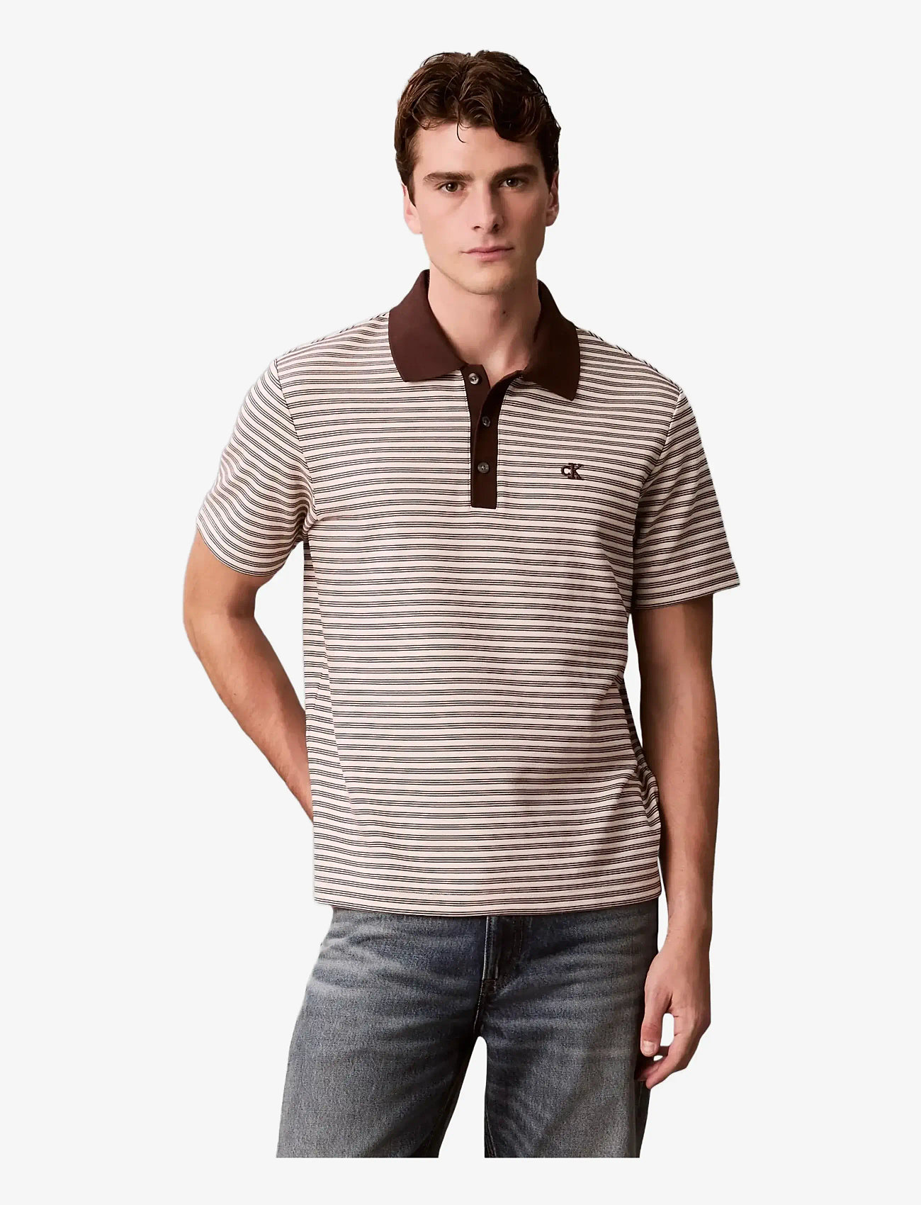 Calvin Klein - SS STRIPED OTTOMAN POLO - kortärmade pikéer - rich brown - 2