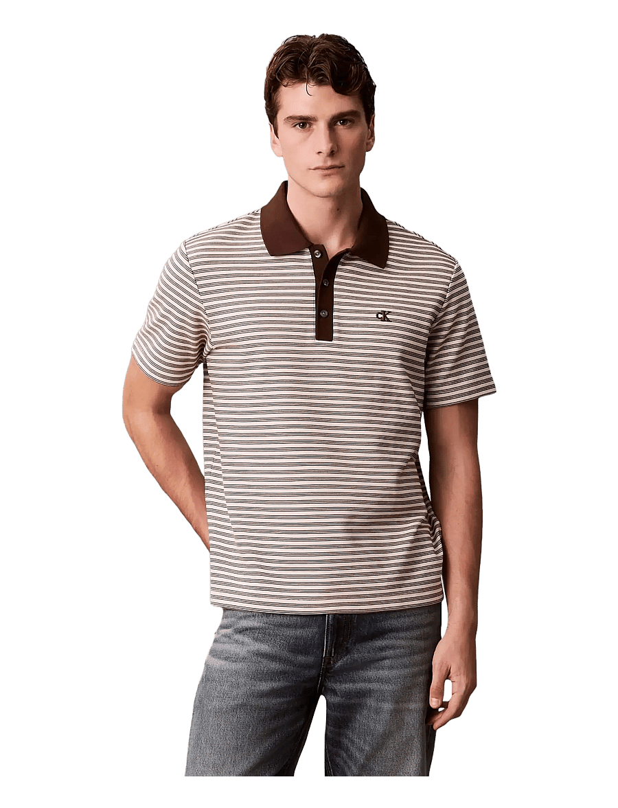 Calvin Klein - SS STRIPED OTTOMAN POLO - kortärmade pikéer - rich brown - 2