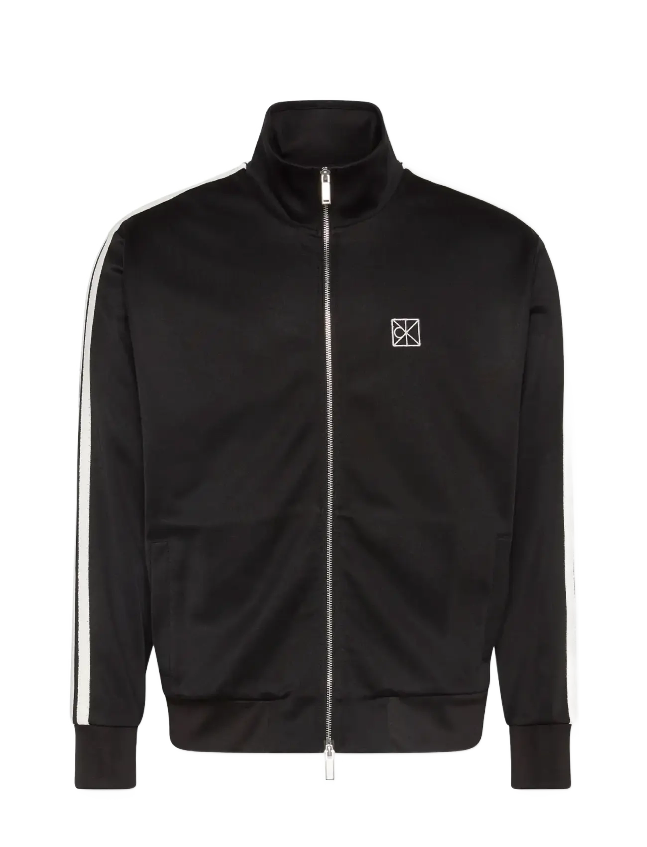 DBL KNIT STRIPE TRACK JACKET - BLACK