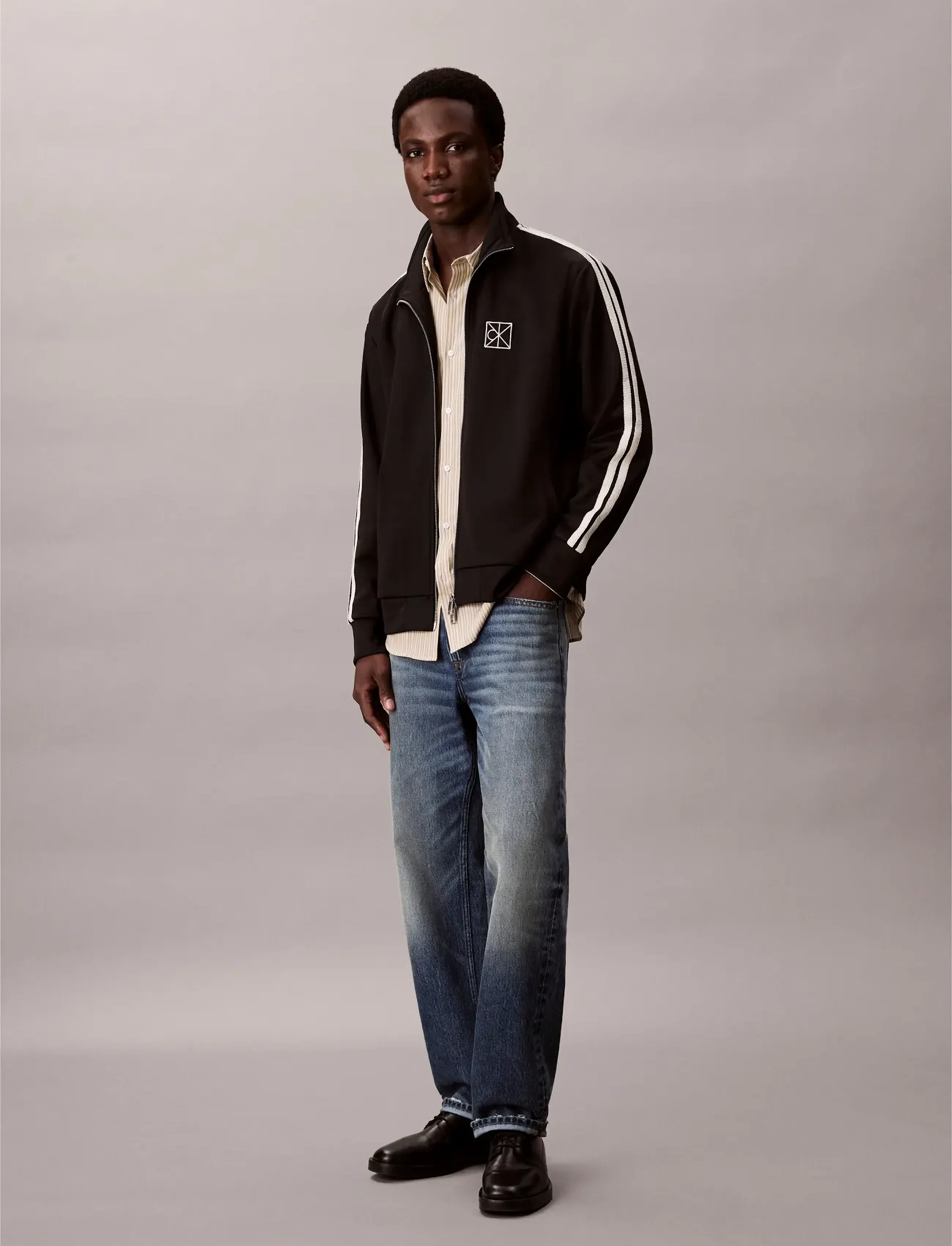 Calvin Klein DBL KNIT STRIPE TRACK JACKET - Deals - BLACK / black