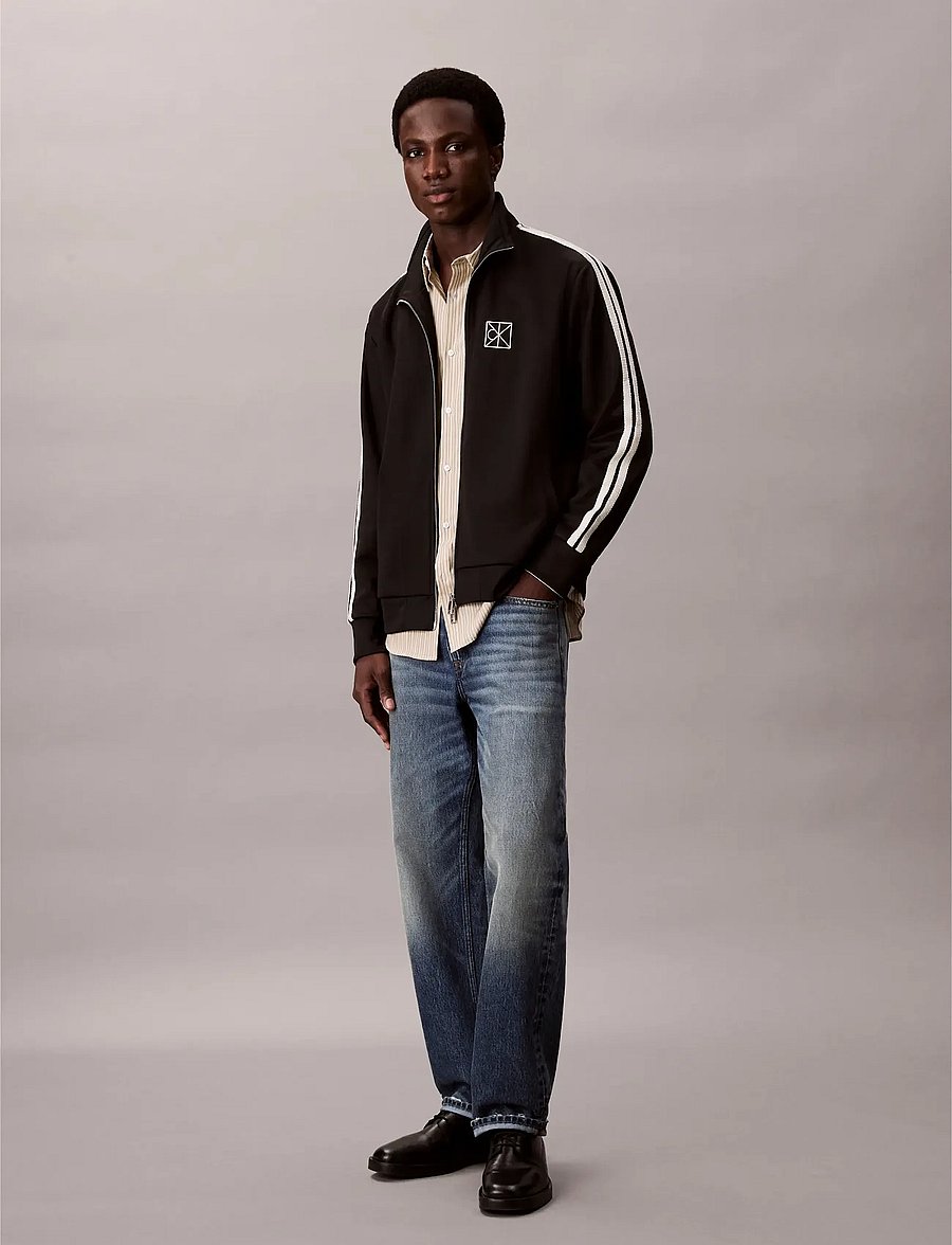 Calvin Klein - DBL KNIT STRIPE TRACK JACKET - sweatshirts - black - 0