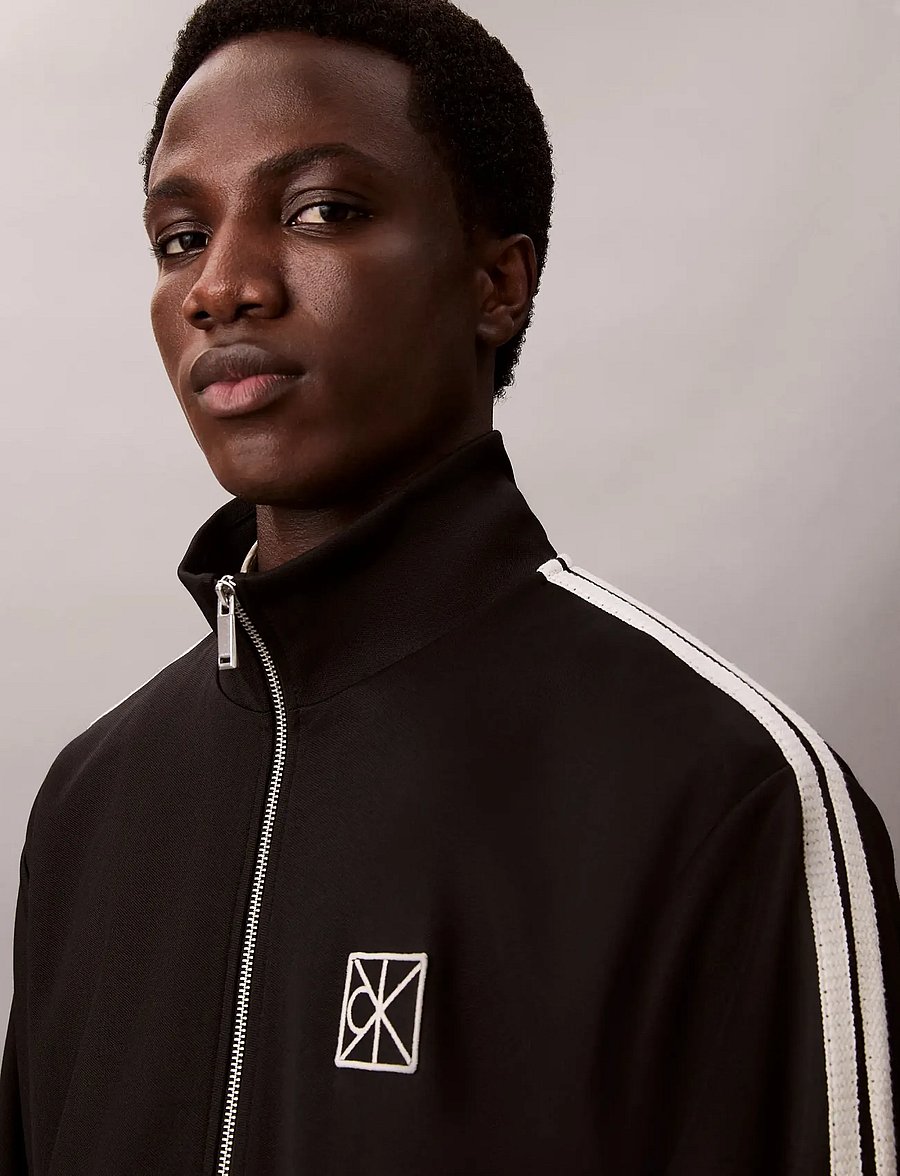 Calvin Klein - DBL KNIT STRIPE TRACK JACKET - sweatshirts - black - 4