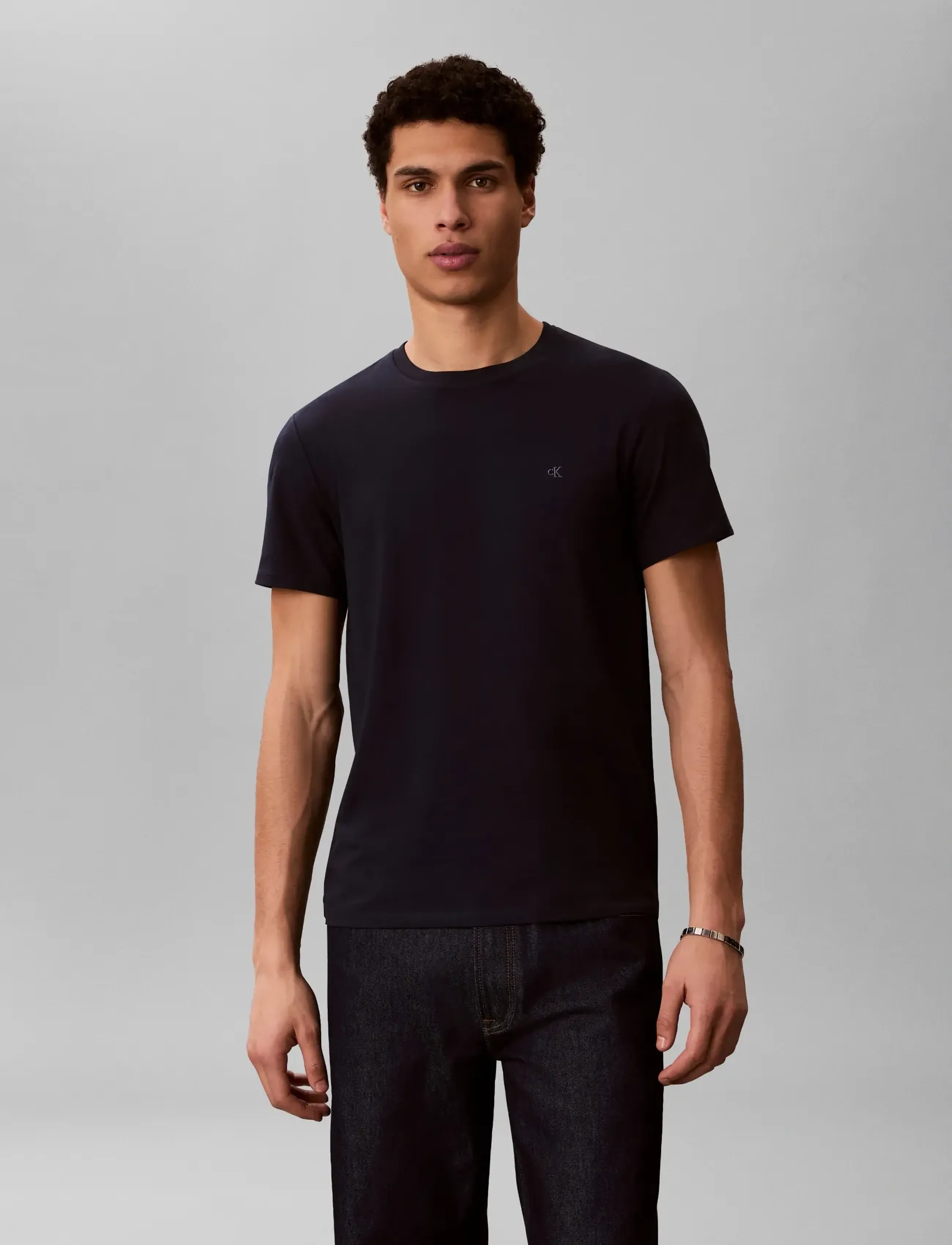 Calvin Klein - SS STRETCH COTTON SLIM TEE 2PK - short-sleeved t-shirts - bright white dark sapphire - 3