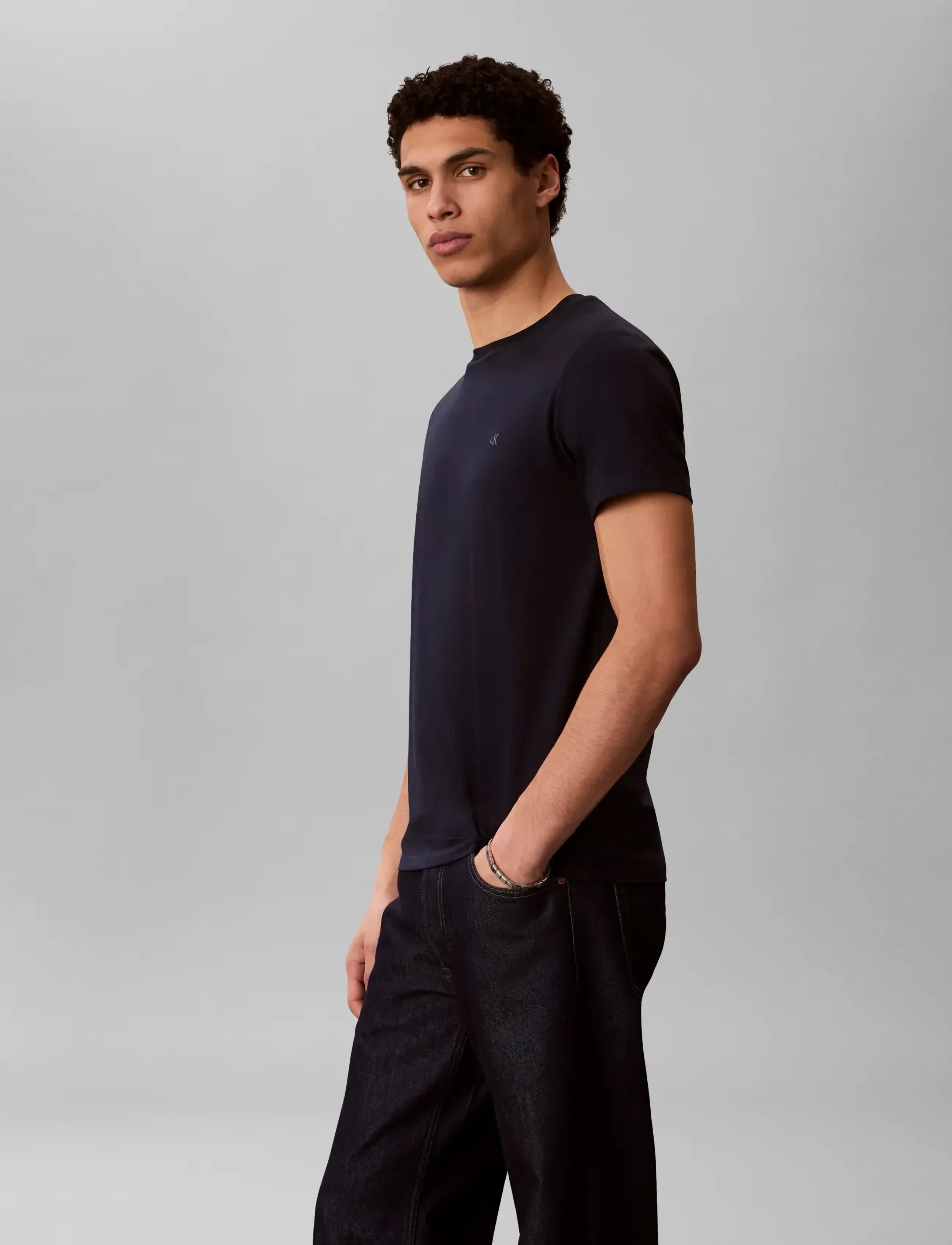 Calvin Klein - SS STRETCH COTTON SLIM TEE 2PK - short-sleeved t-shirts - bright white dark sapphire - 4