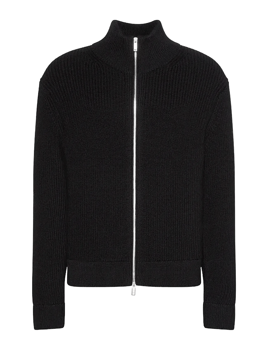 Calvin Klein - LS FZ TEXTURE STITCH JKT 5GG - full zip jumpers - black - 1