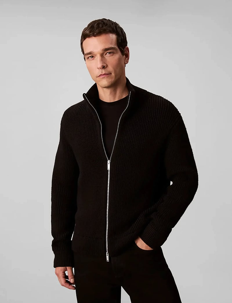 Calvin Klein - LS FZ TEXTURE STITCH JKT 5GG - pullover mit durchgehendem reißverschluss - black - 0