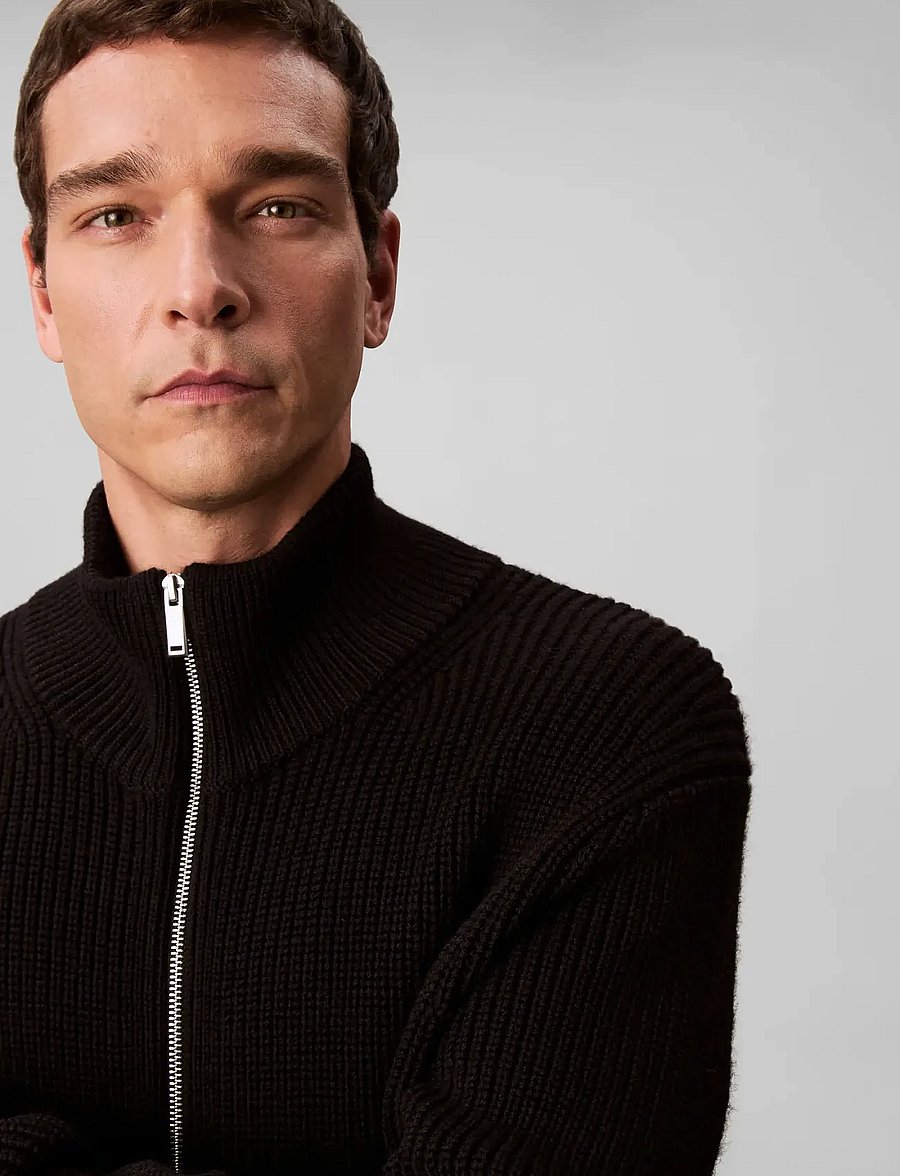 Calvin Klein - LS FZ TEXTURE STITCH JKT 5GG - full zip jumpers - black - 2