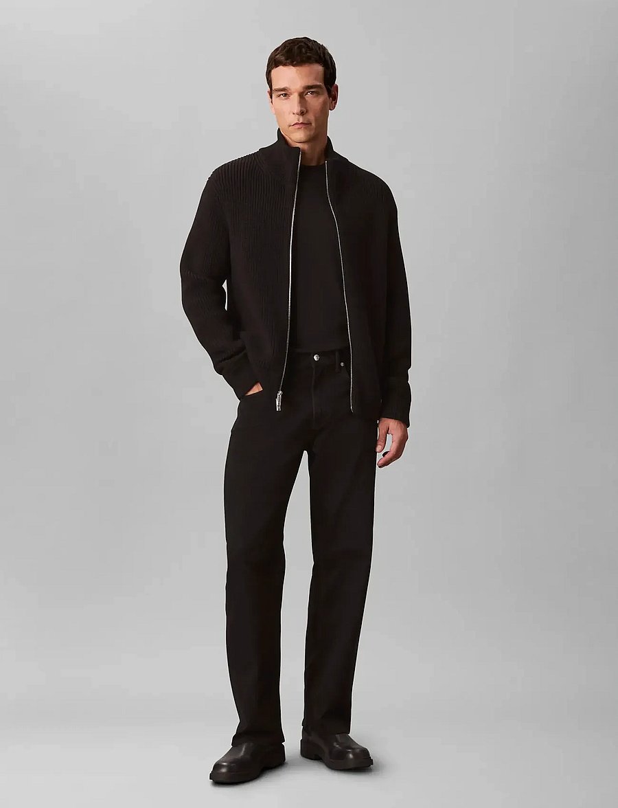 Calvin Klein - LS FZ TEXTURE STITCH JKT 5GG - full zip jumpers - black - 3