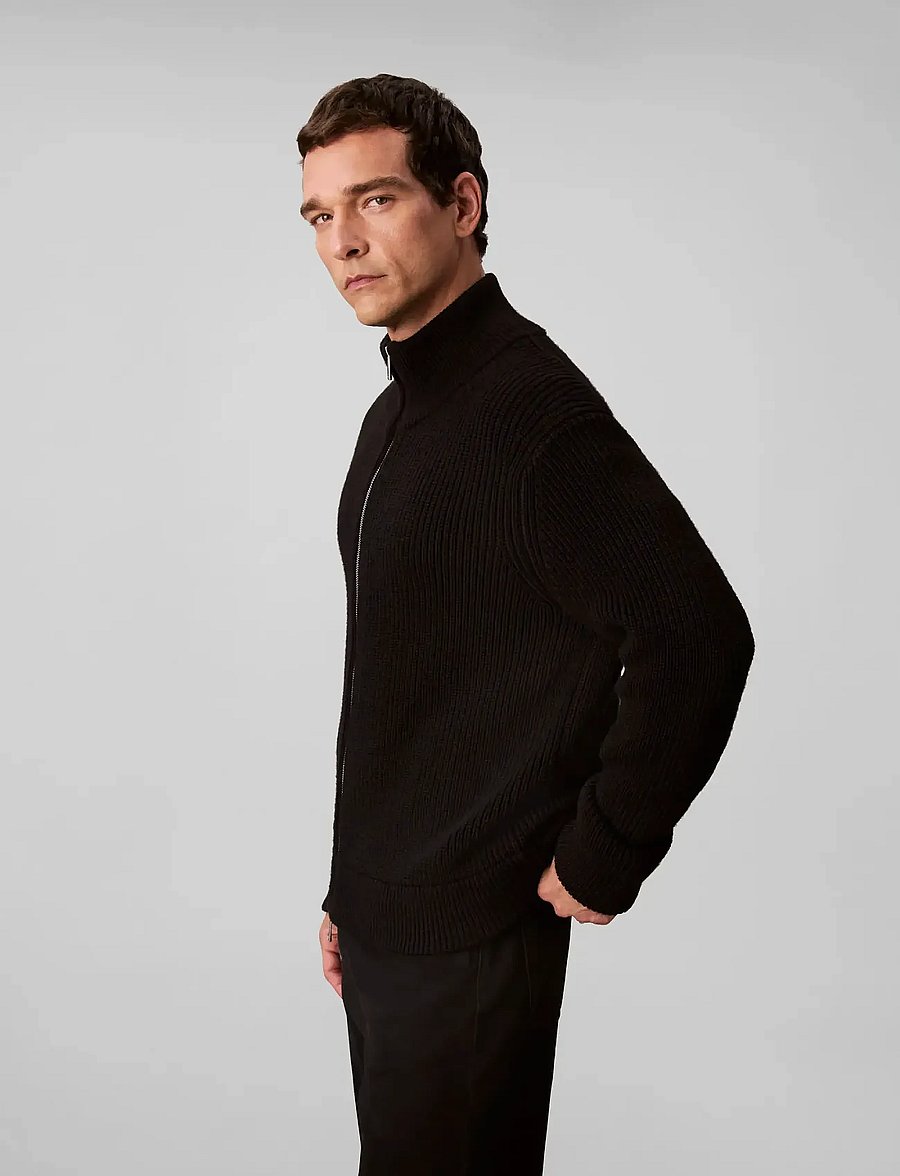Calvin Klein - LS FZ TEXTURE STITCH JKT 5GG - full zip jumpers - black - 4