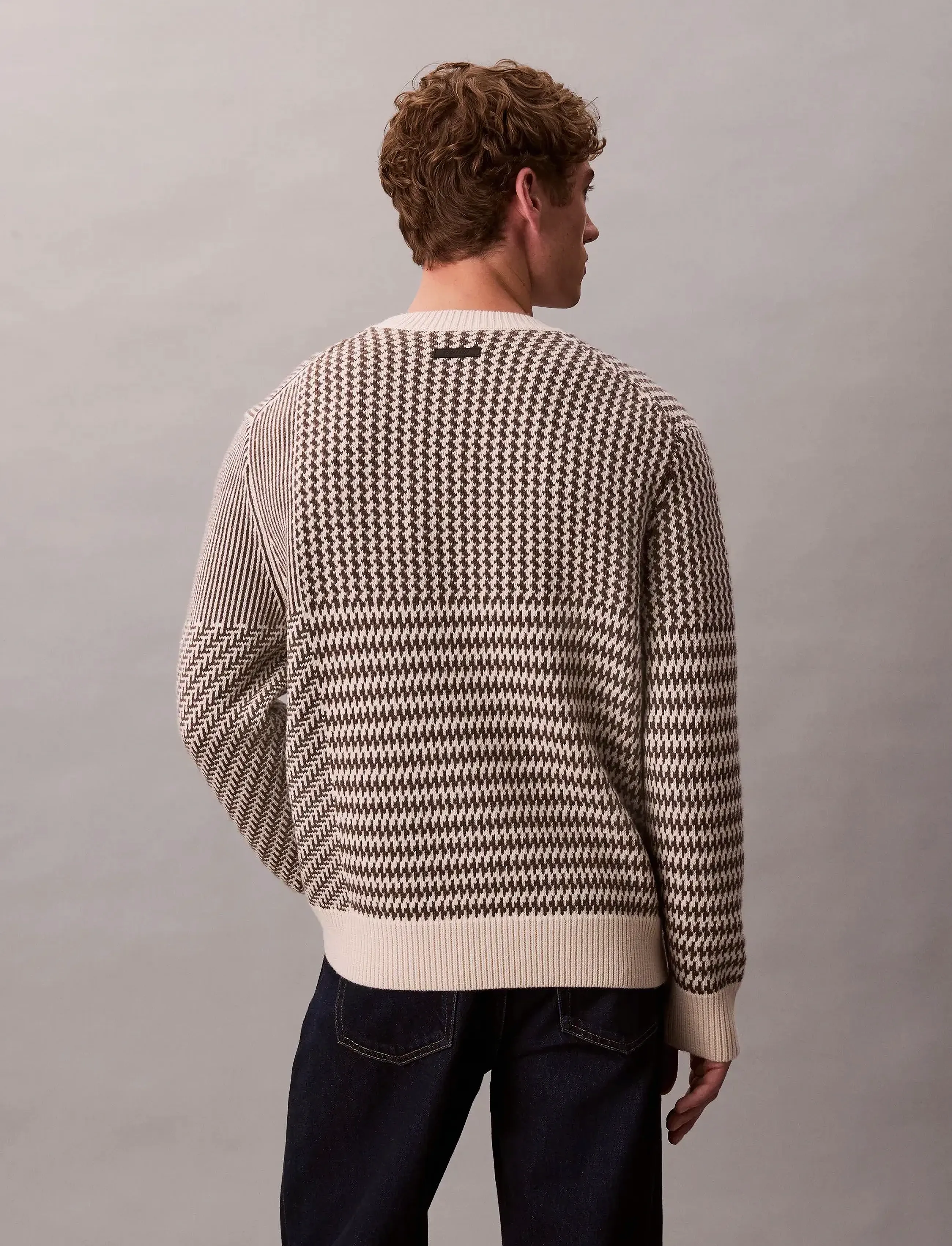 Calvin Klein - LS WOOL MENSWEAR PATTERN CRWNK S - taupe tone - 2