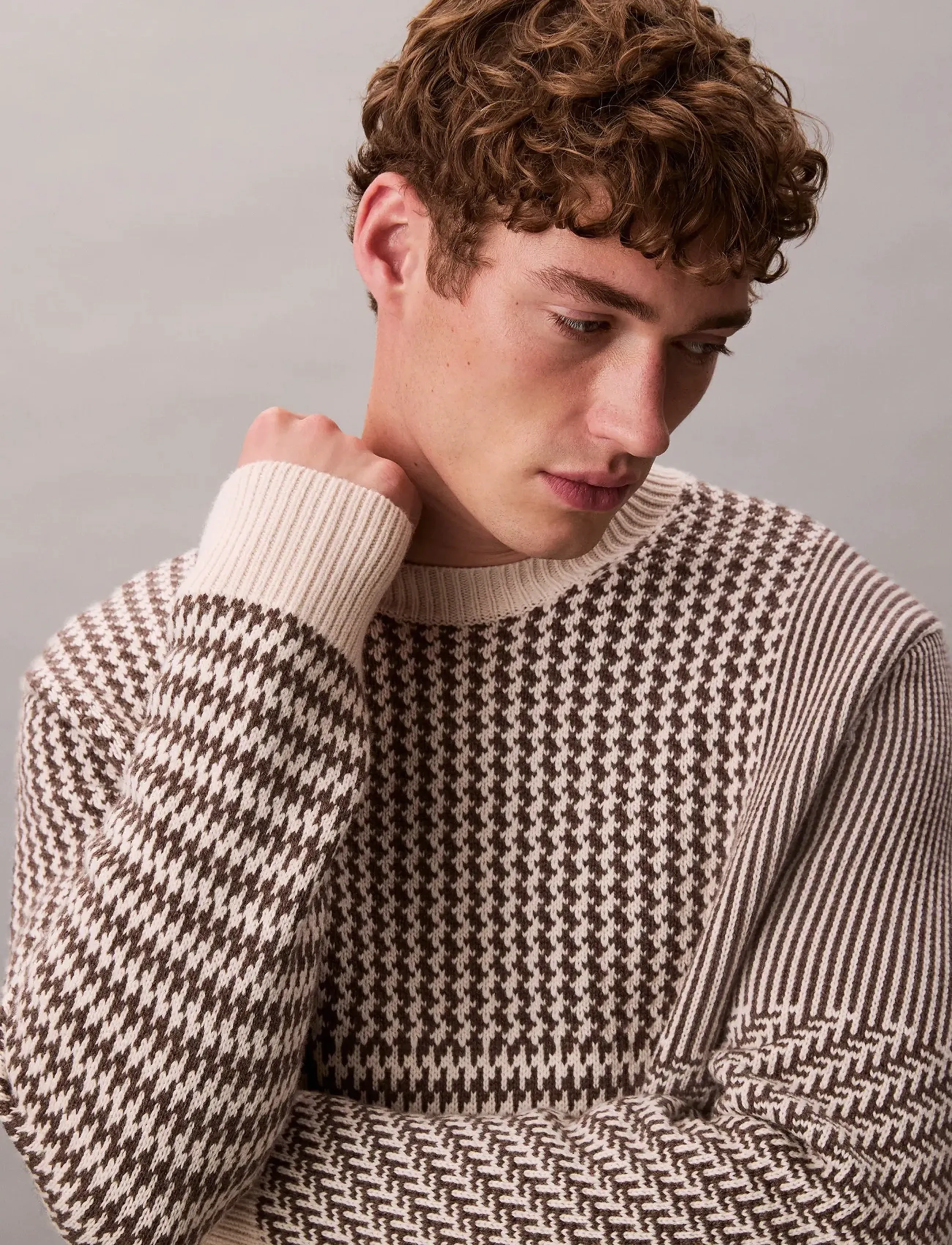 Calvin Klein - LS WOOL MENSWEAR PATTERN CRWNK S - taupe tone - 3