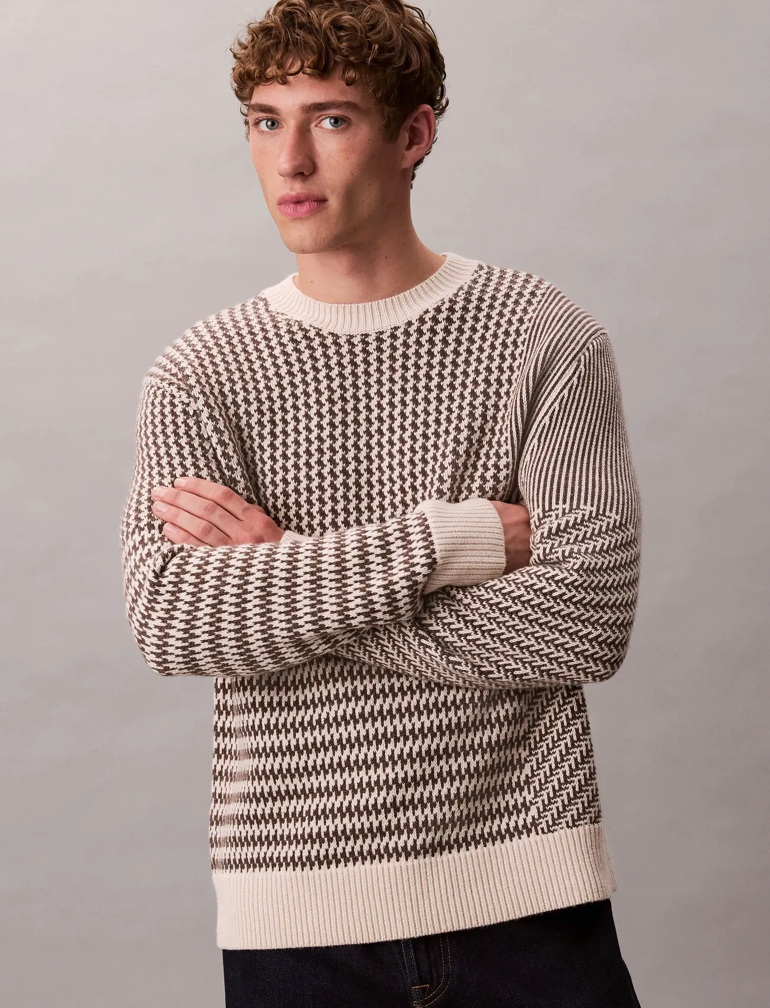 Calvin Klein - LS WOOL MENSWEAR PATTERN CRWNK S - taupe tone - 5