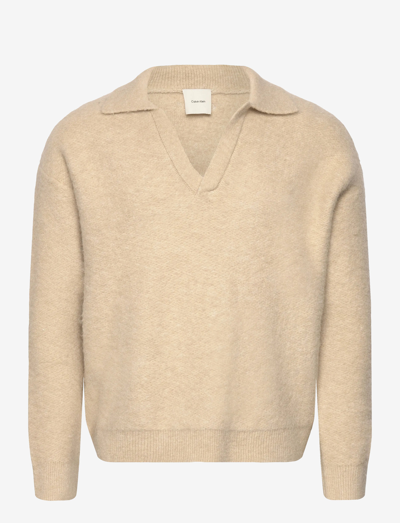 Calvin Klein - LS BRUSHED ALPACA JOHNNY COLLAR - pitkähihaiset neulepoolot - pelican - 0