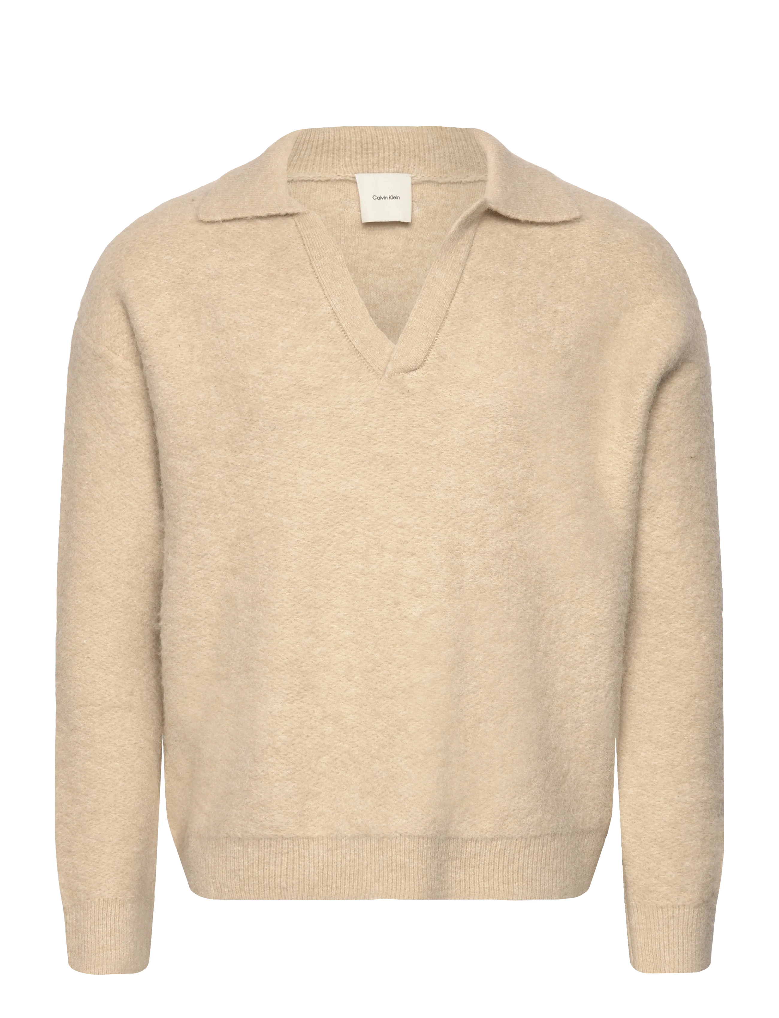 Calvin Klein LS BRUSHED ALPACA JOHNNY COLLAR - Strickmode - PELICAN / beige