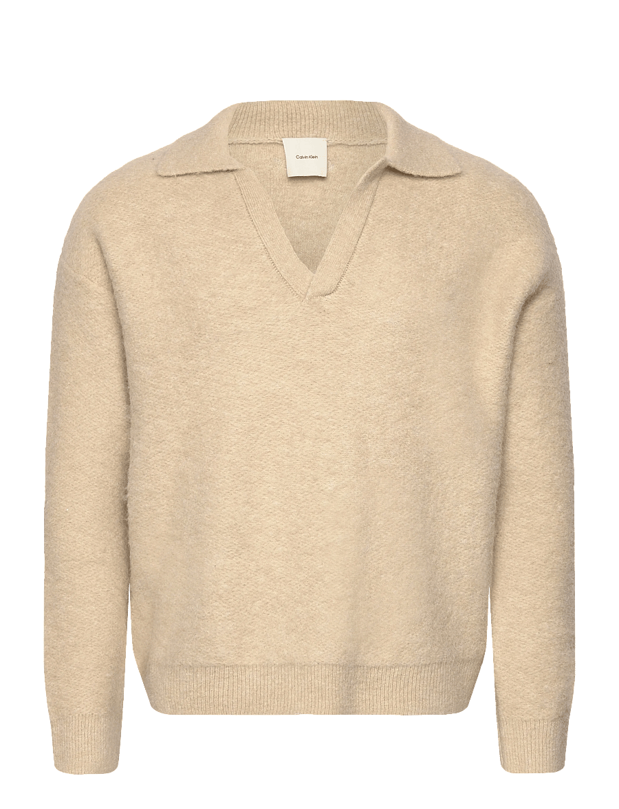 Calvin Klein - LS BRUSHED ALPACA JOHNNY COLLAR - pikkade varrukatega kootud polod - pelican - 0