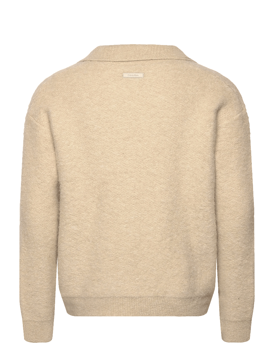 Calvin Klein - LS BRUSHED ALPACA JOHNNY COLLAR - pikkade varrukatega kootud polod - pelican - 1