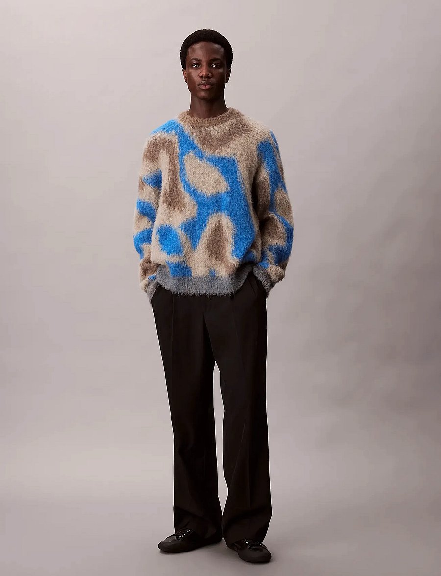 Calvin Klein - LS PATTERN BRUSHED ALPACA CREWNE - rundhals - deep water - 0