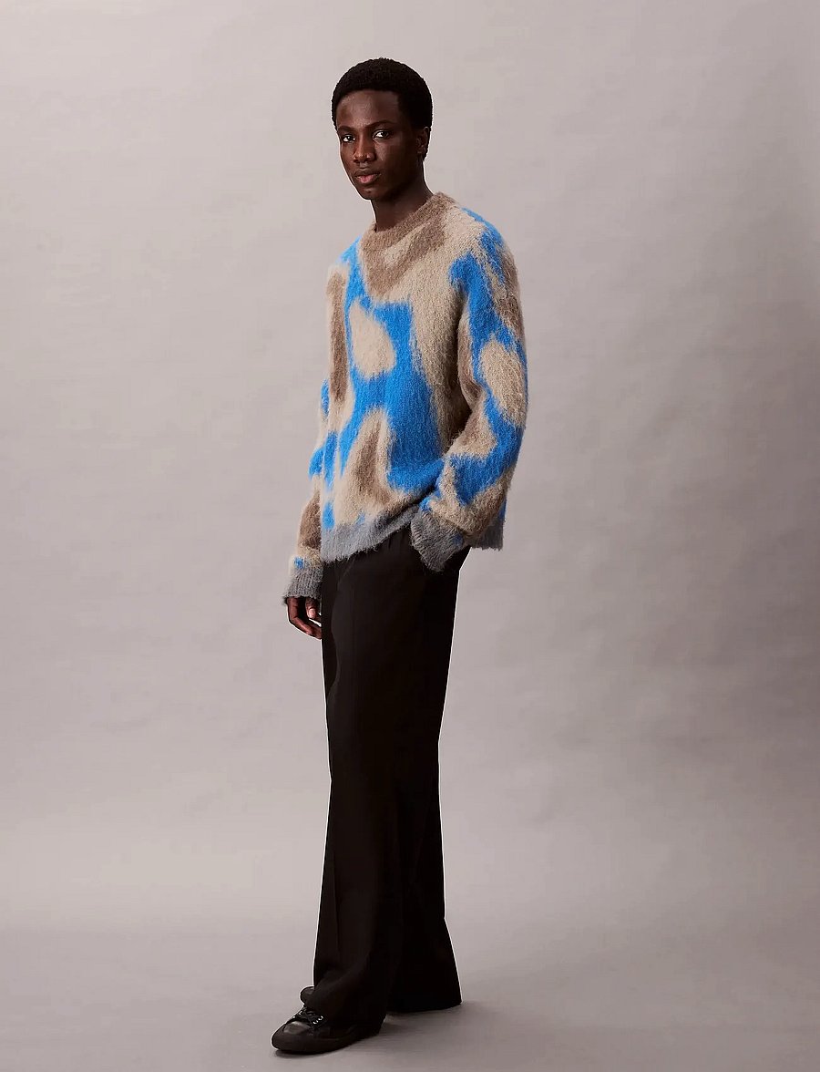 Calvin Klein - LS PATTERN BRUSHED ALPACA CREWNE - rundhals - deep water - 2