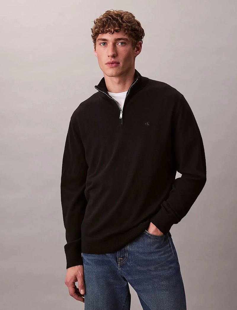 Calvin Klein - LS 100% MERINO QZ 14GG - pullover mit halbem reißverschluss - black - 0