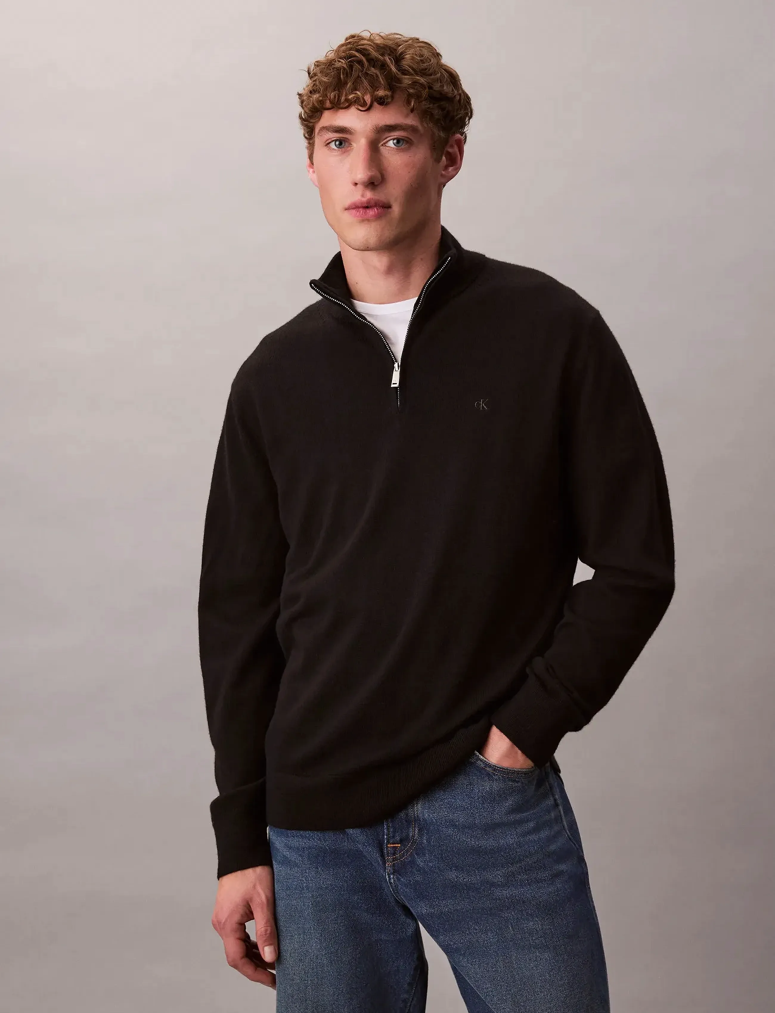 Calvin Klein - LS 100% MERINO QZ 14GG - džemperi ar daļēju rāvējslēdzēja aizdari - black - 0