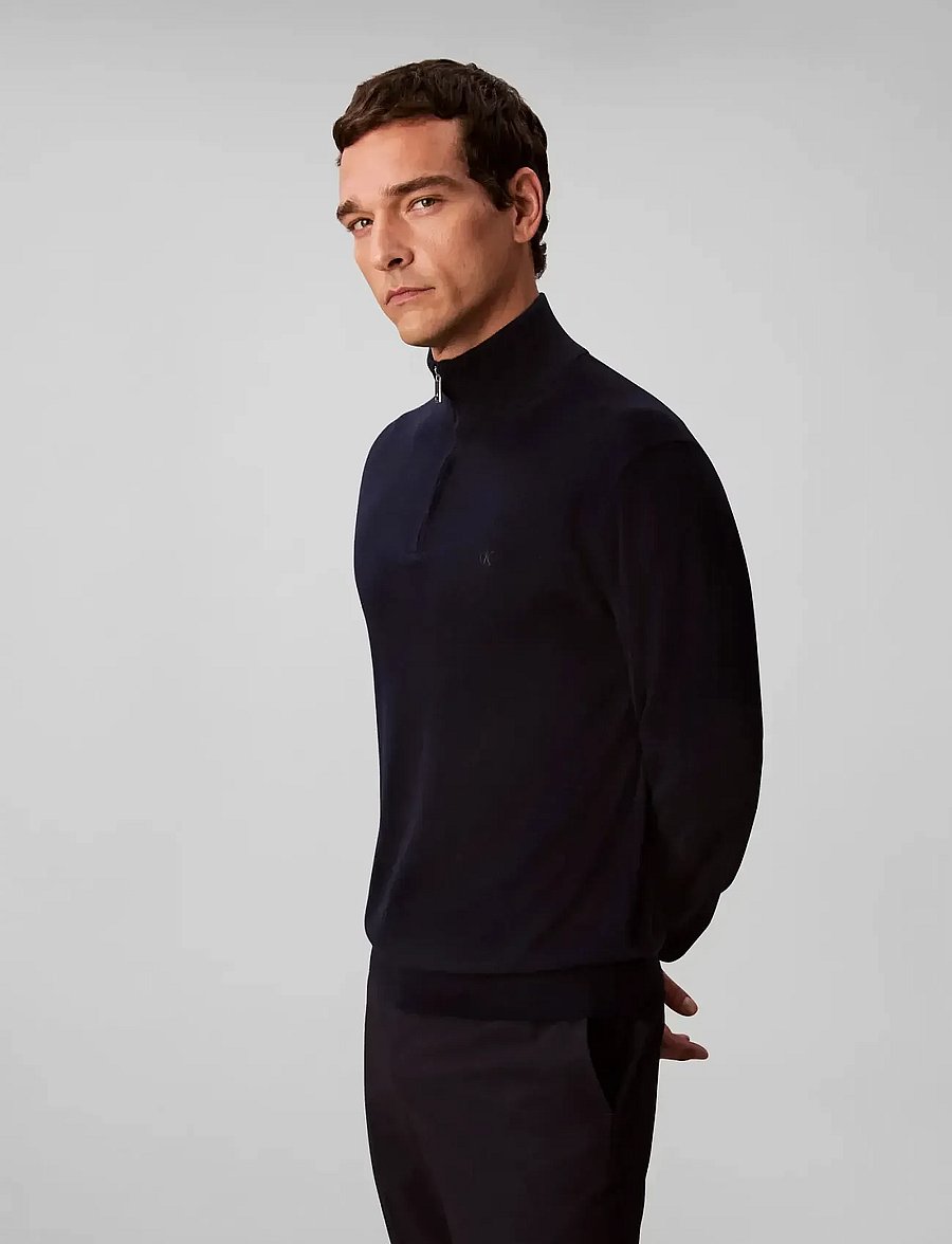 Calvin Klein - LS 100% MERINO QZ 14GG - halfzip strik - dark sapphire - 4