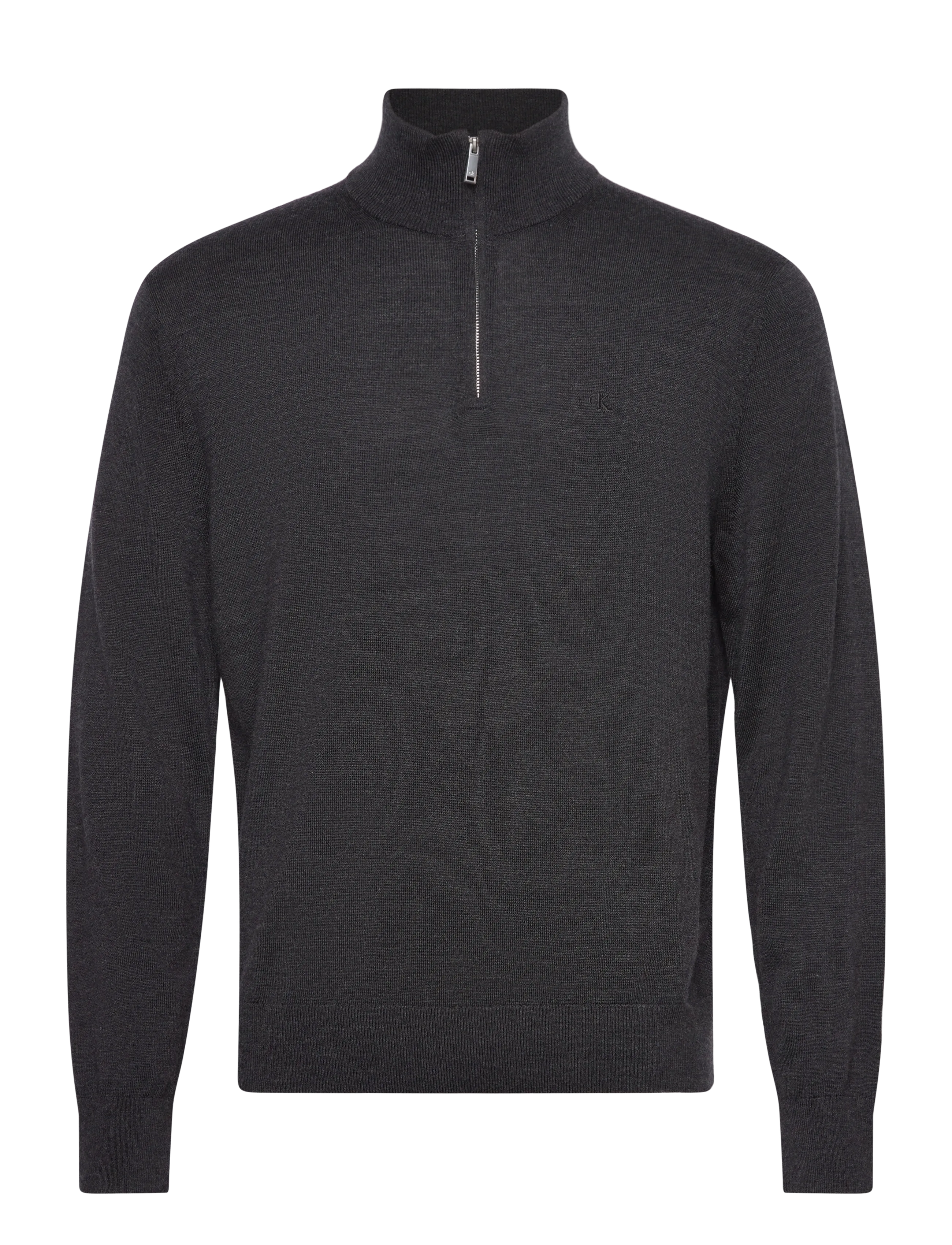 Calvin Klein LS 100% MERINO QZ 14GG - Halfzip strik - GUNMETAL HTR / grey