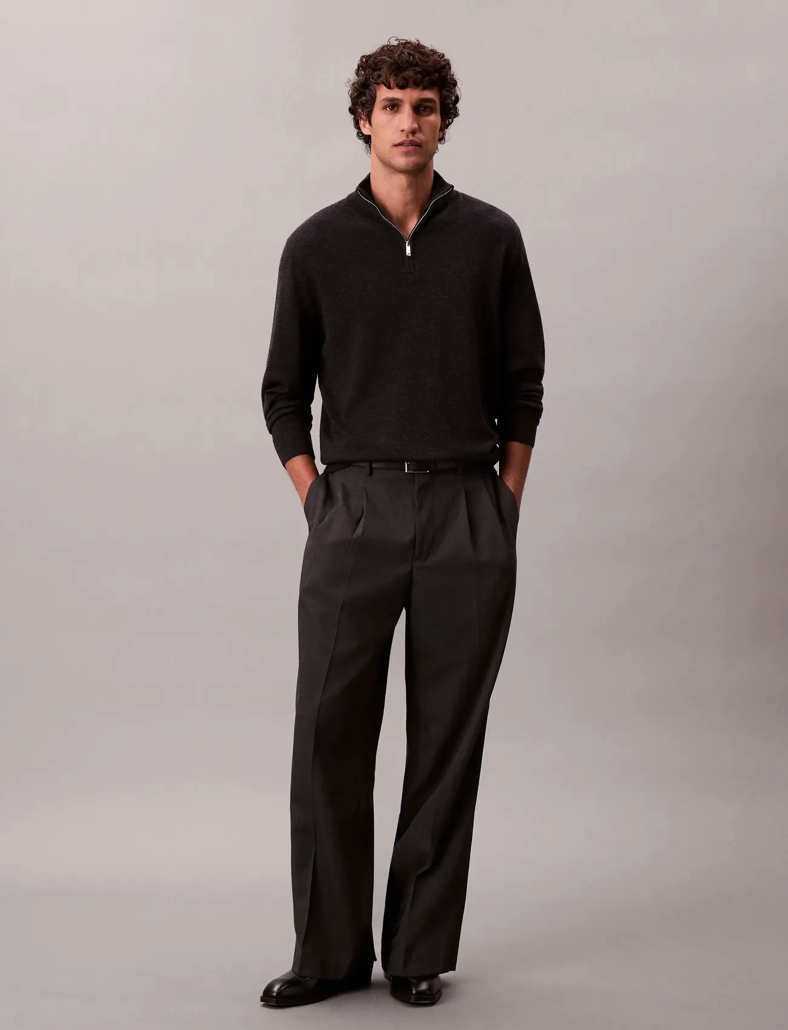 Calvin Klein LS 100% MERINO QZ 14GG - Halfzip strik - GUNMETAL HTR / grey