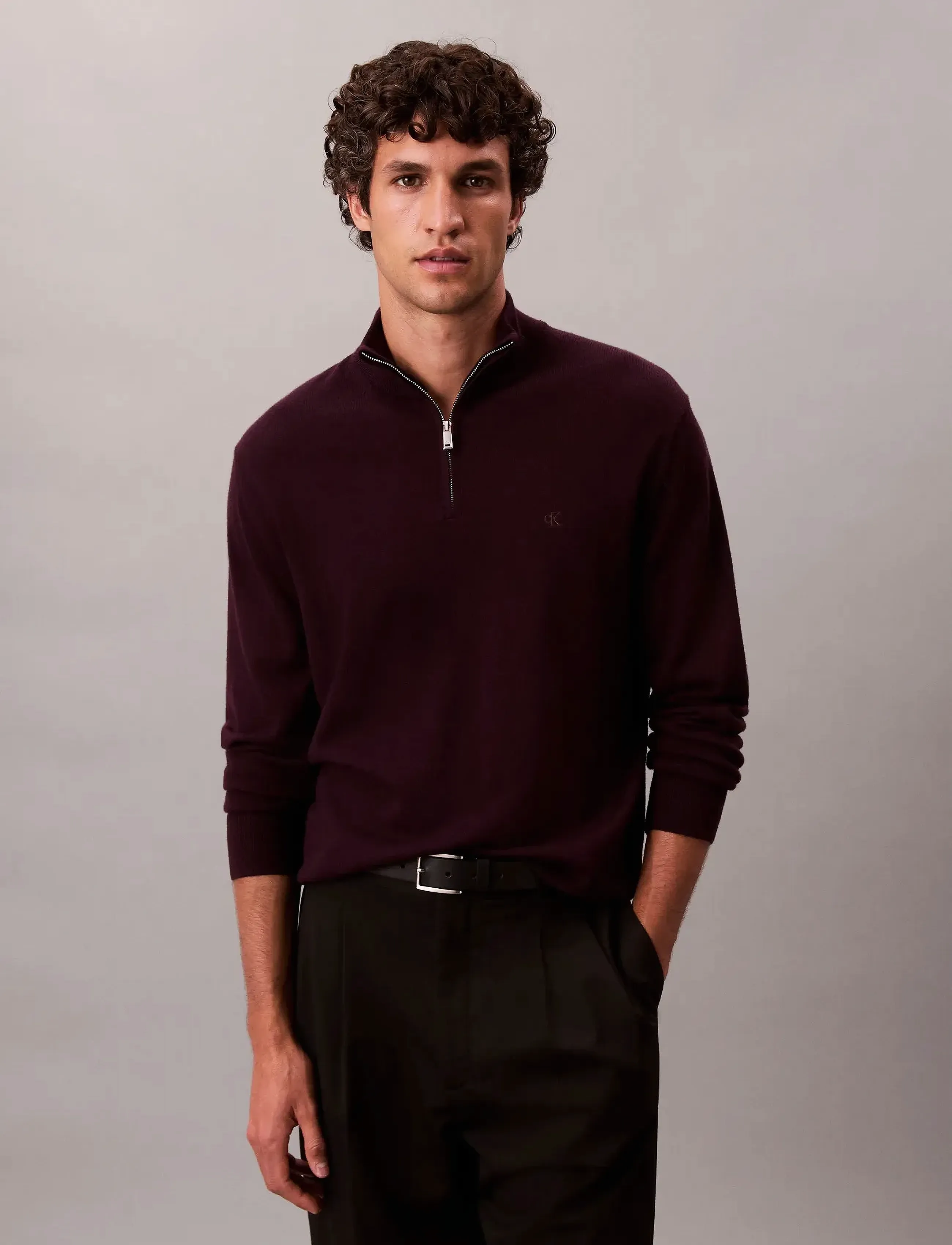 Calvin Klein - LS 100% MERINO QZ 14GG - halfzip strik - moroccan brown - 0