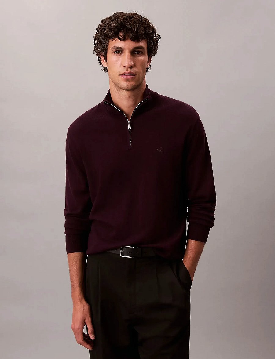Calvin Klein - LS 100% MERINO QZ 14GG - halfzip strik - moroccan brown - 0