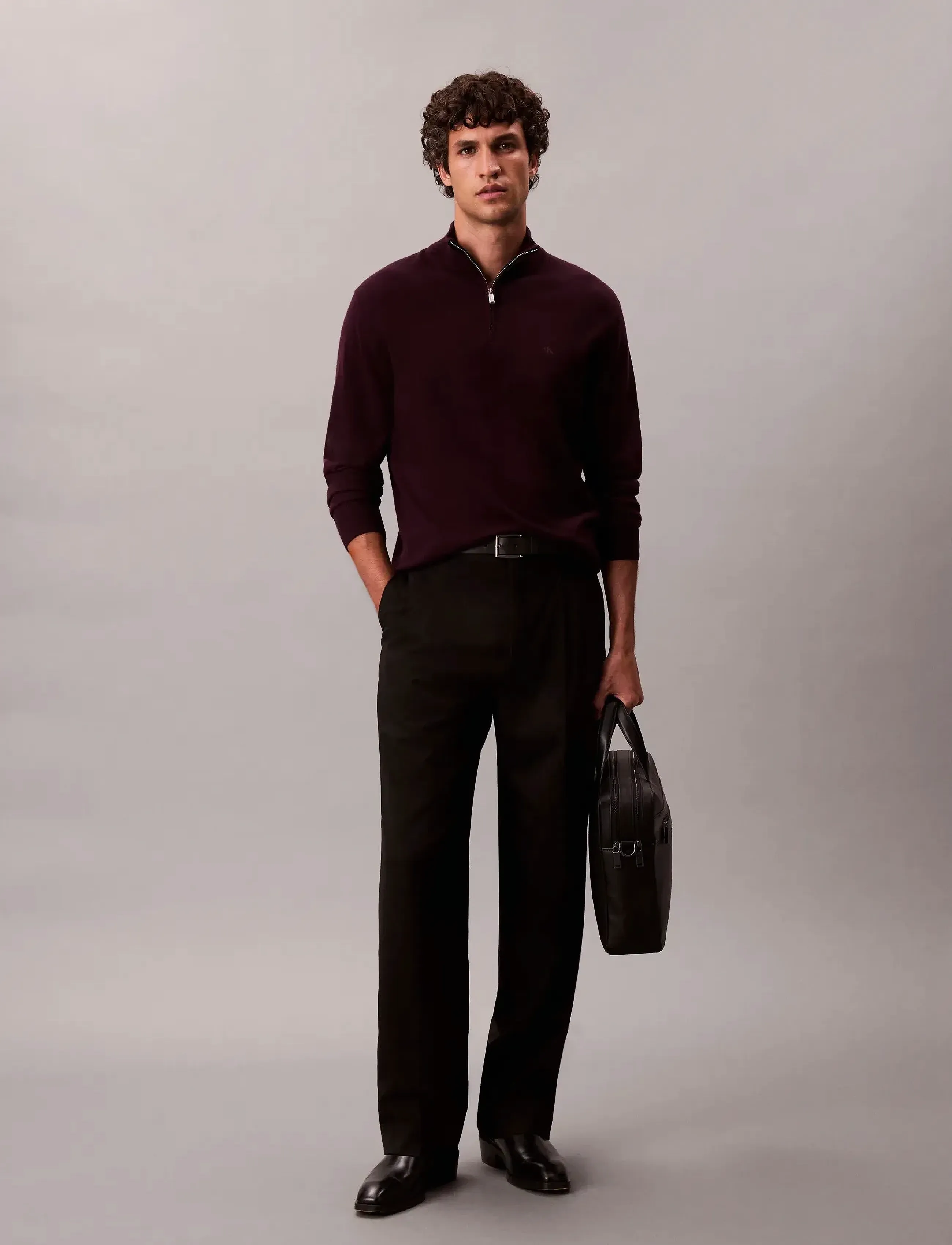 Calvin Klein - LS 100% MERINO QZ 14GG - halfzip strik - moroccan brown - 2
