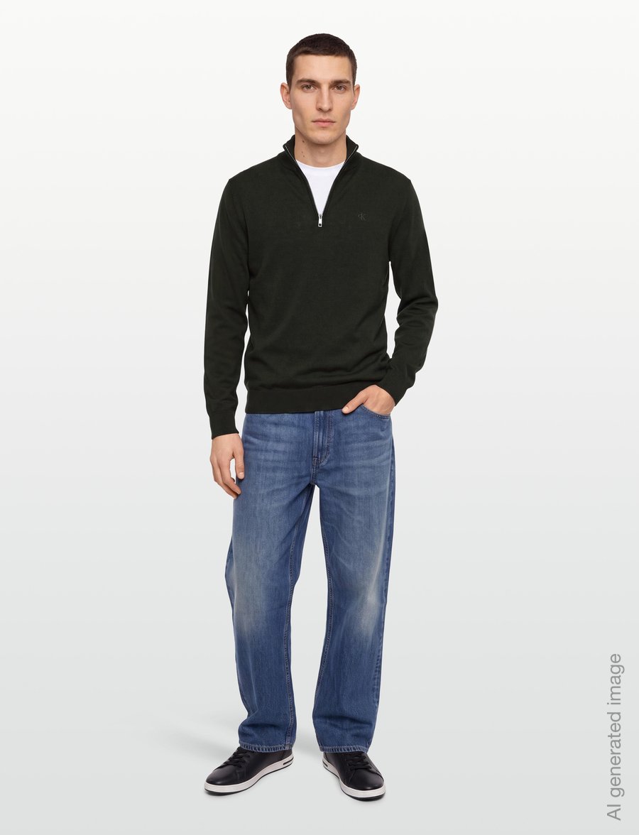 Calvin Klein - LS 100% MERINO QZ 14GG - pullover mit halbem reißverschluss - olive night - 0
