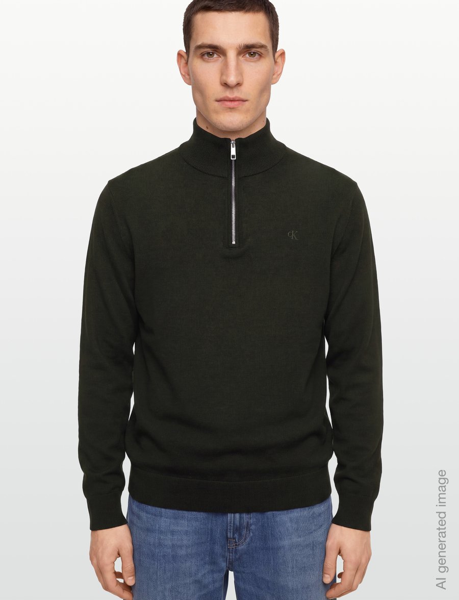 Calvin Klein - LS 100% MERINO QZ 14GG - pullover mit halbem reißverschluss - olive night - 3
