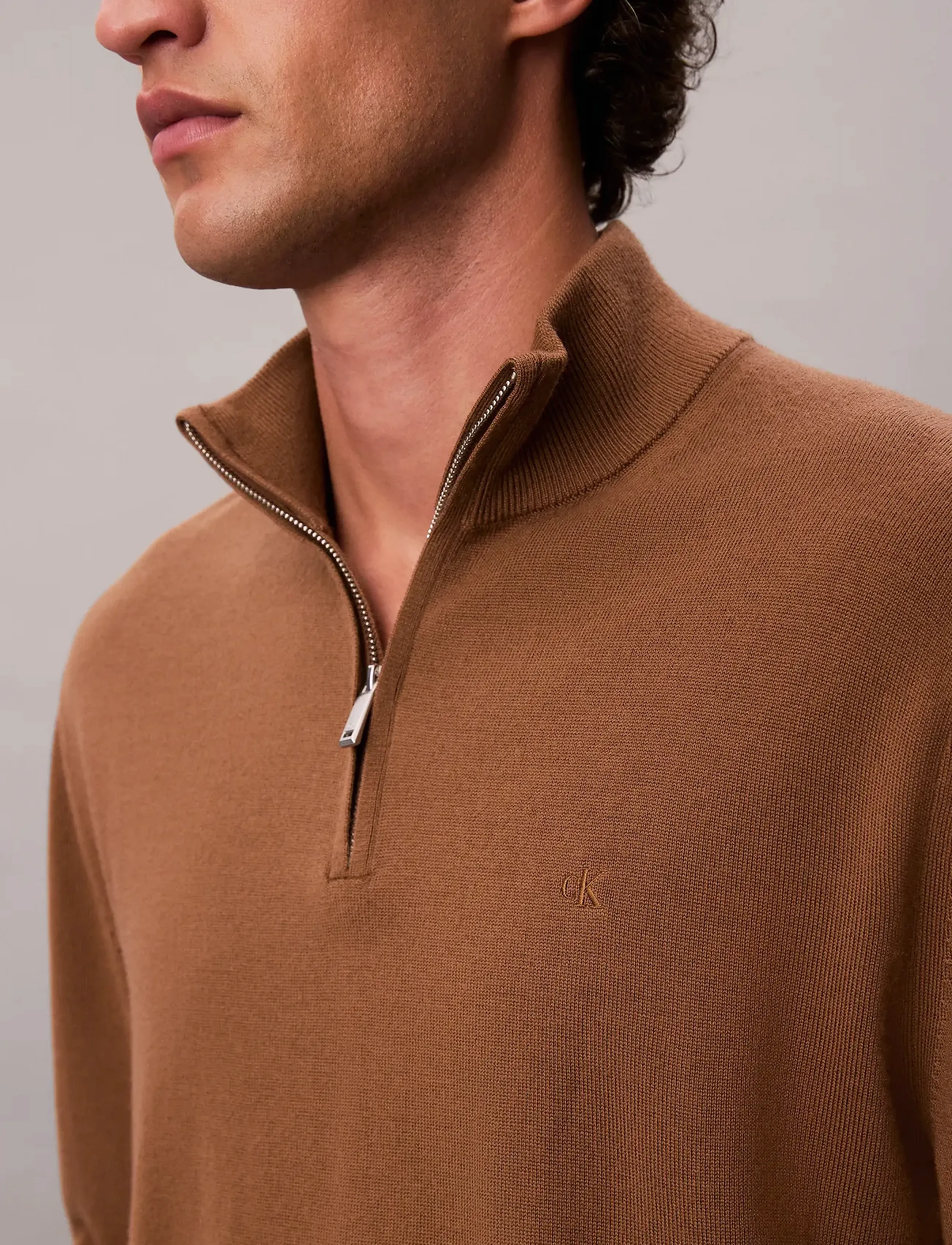 Calvin Klein - LS 100% MERINO QZ 14GG - halfzip strik - thrush - 2