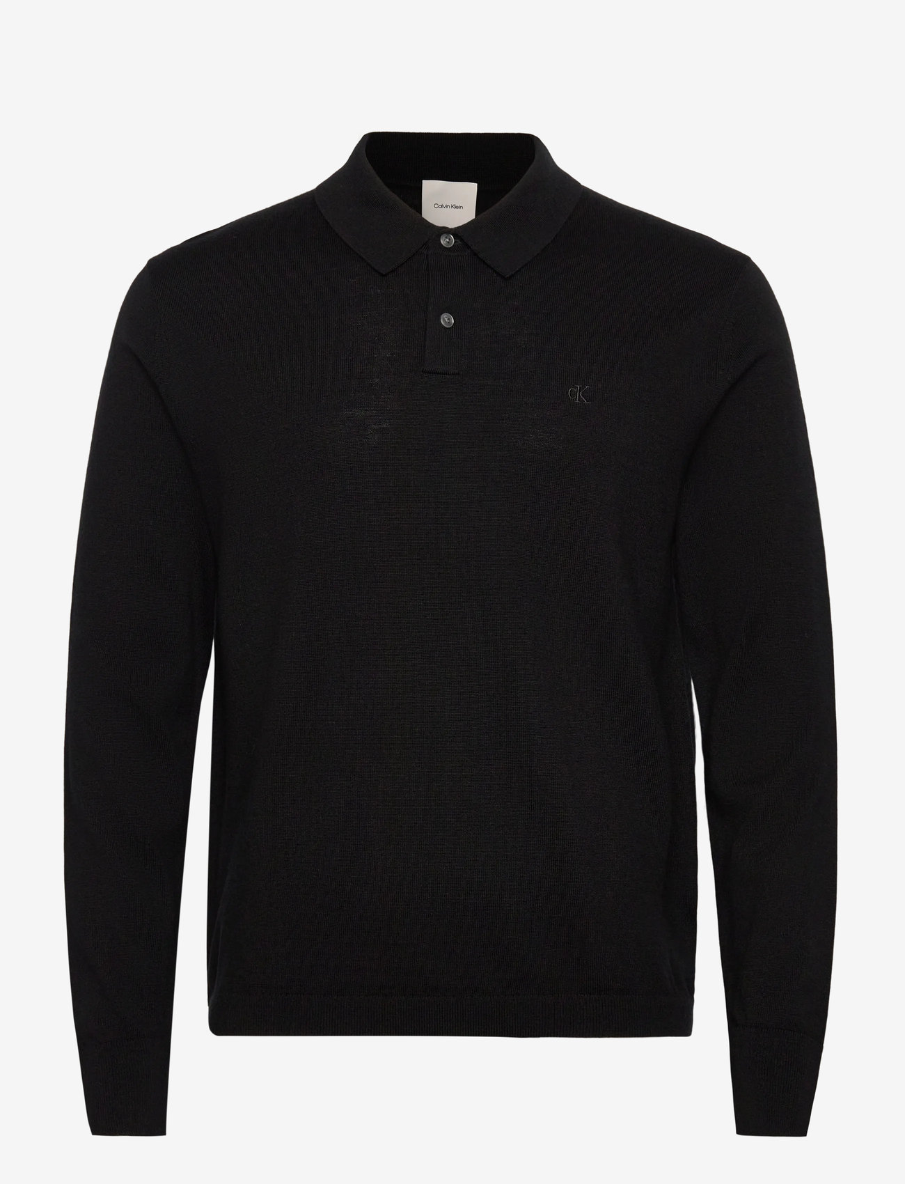 Calvin Klein - LS 100% MERINO POLO 14GG - stickade pikéer - black - 0