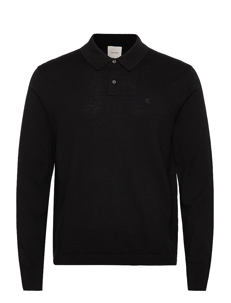 Calvin Klein - LS 100% MERINO POLO 14GG - stickade pikéer - black - 0