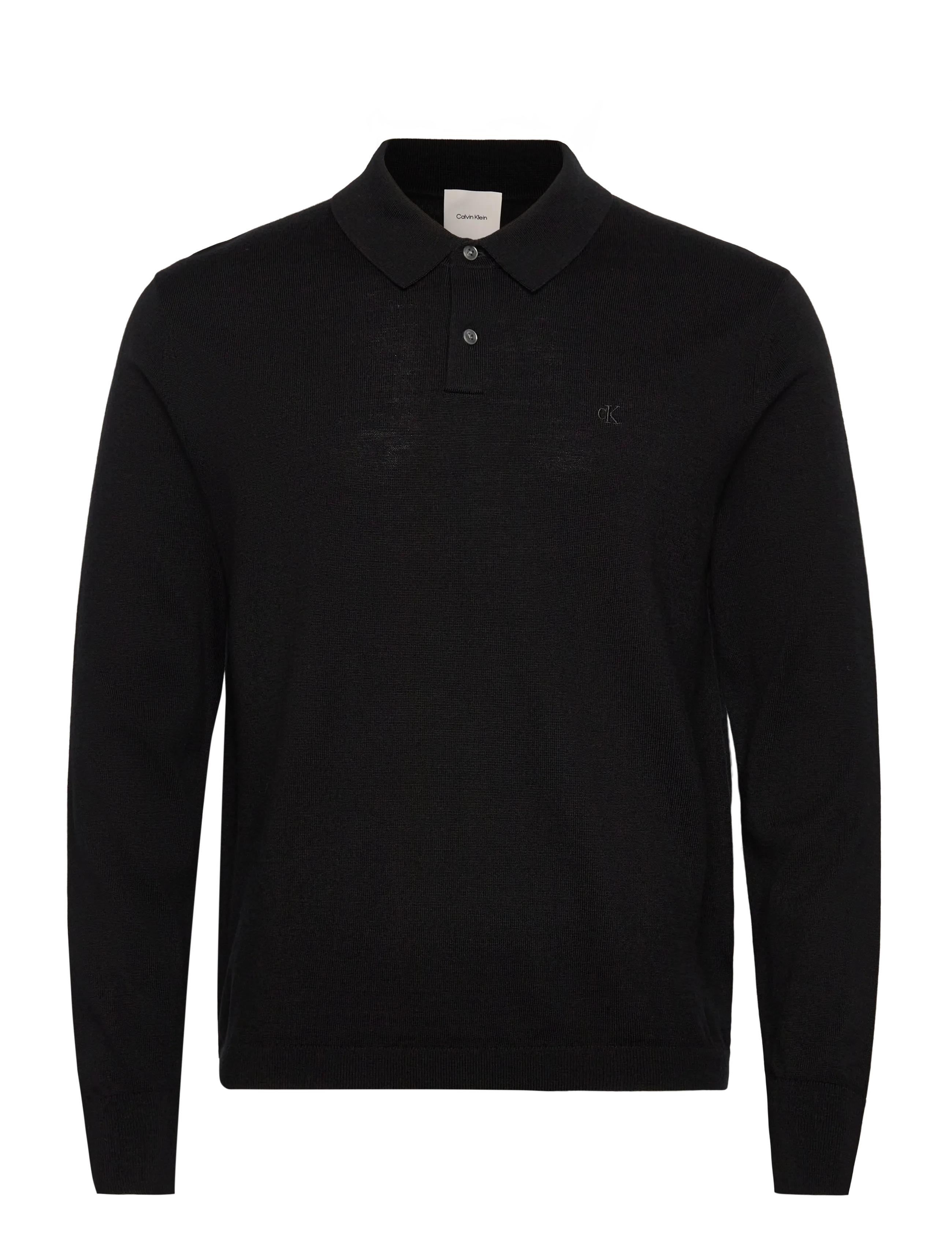 Calvin Klein - LS 100% MERINO POLO 14GG - langärmelige gestrickte polohemden - black - 0