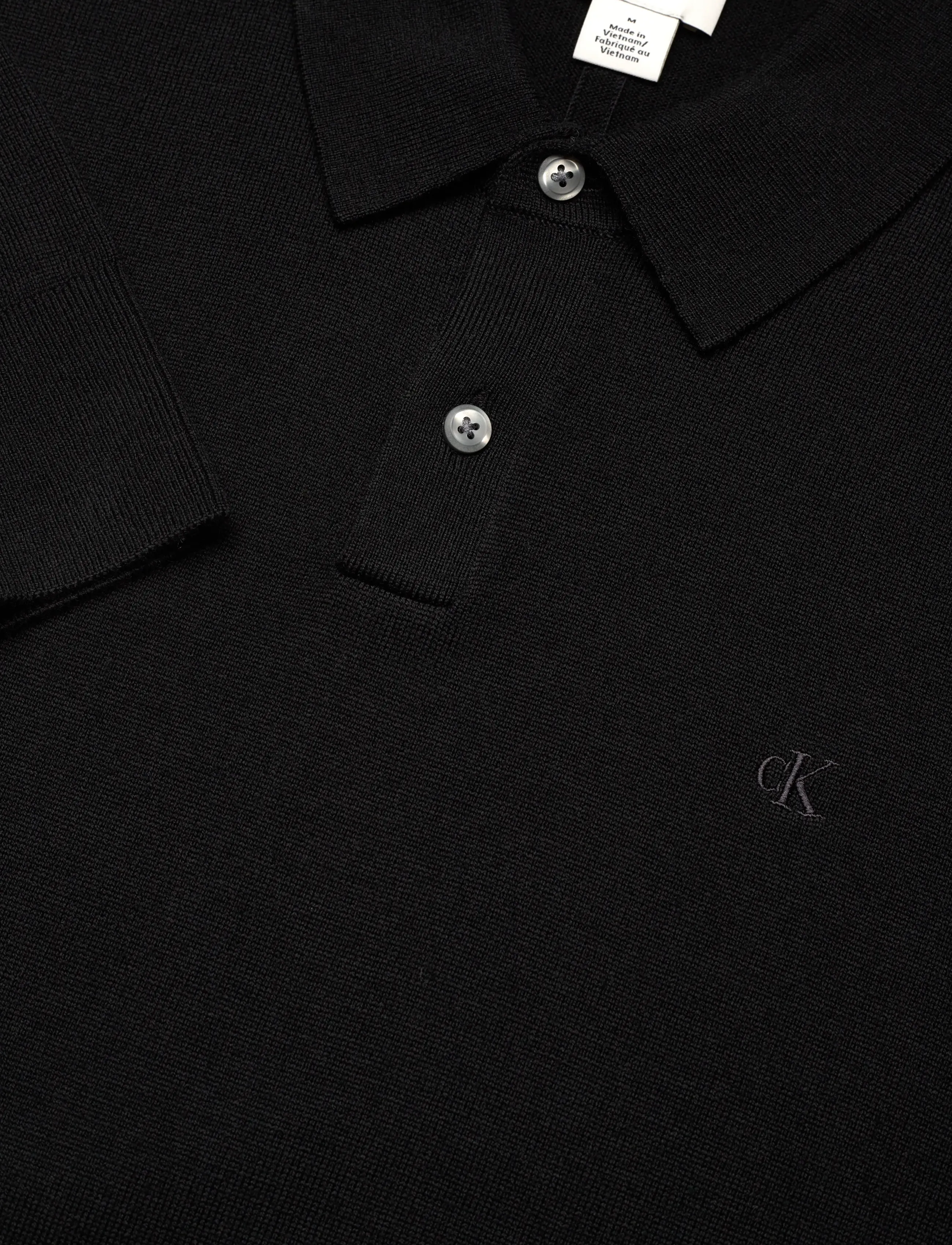 Calvin Klein - LS 100% MERINO POLO 14GG - langärmelige gestrickte polohemden - black - 2