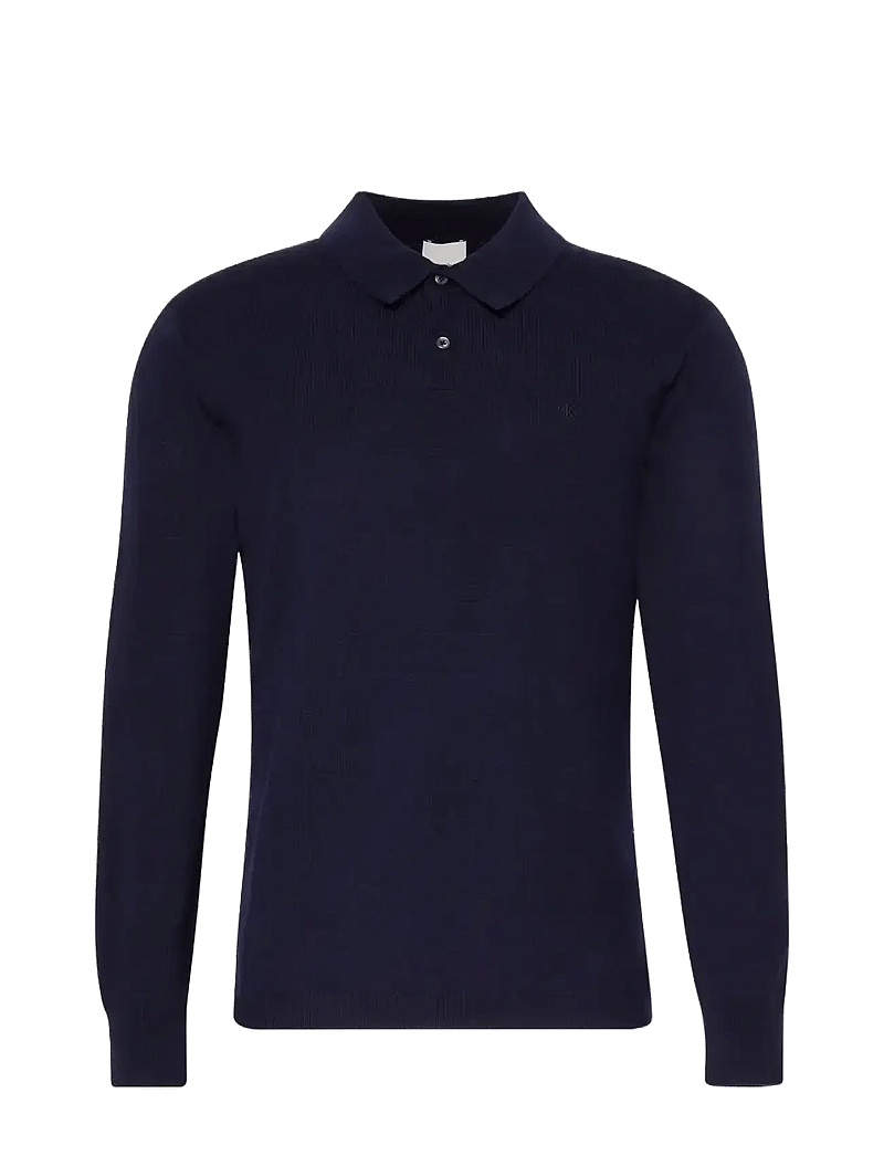 Calvin Klein - LS 100% MERINO POLO 14GG - gestrickte polohemden - dark sapphire - 1