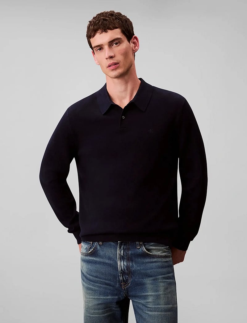 Calvin Klein - LS 100% MERINO POLO 14GG - gestrickte polohemden - dark sapphire - 0