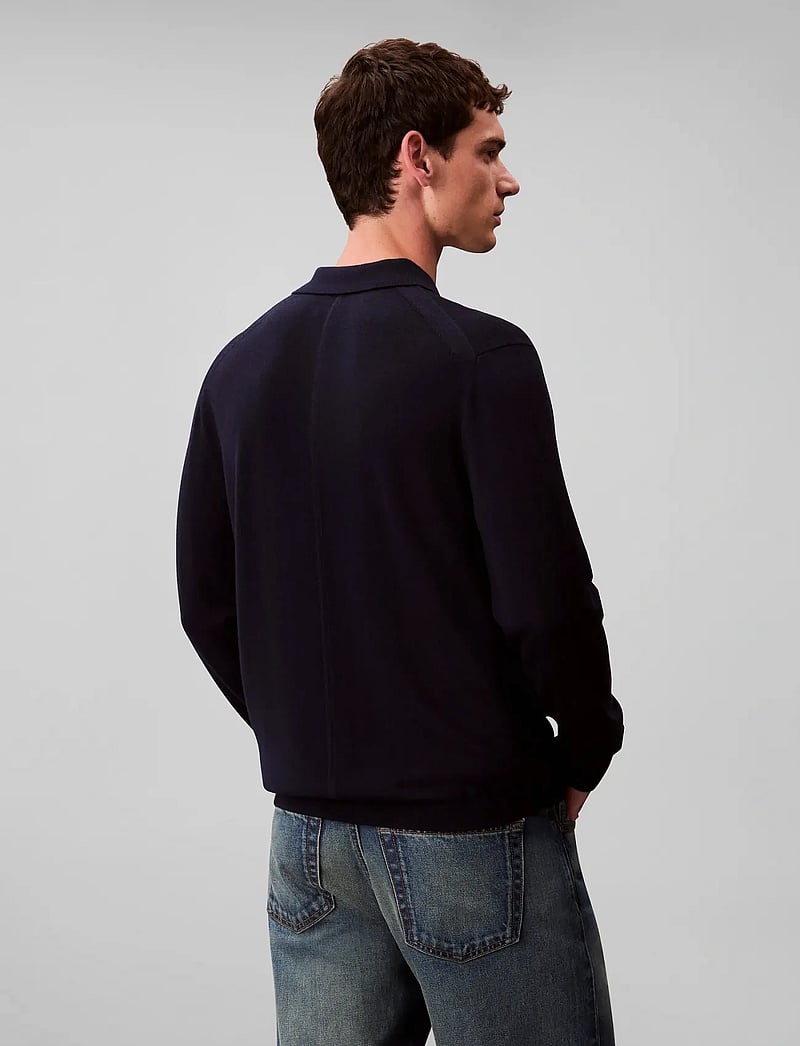 Calvin Klein - LS 100% MERINO POLO 14GG - gestrickte polohemden - dark sapphire - 3