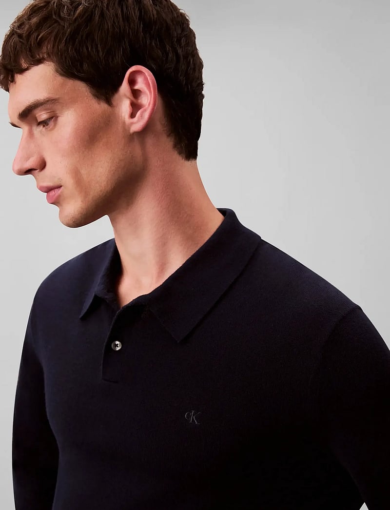 Calvin Klein - LS 100% MERINO POLO 14GG - gestrickte polohemden - dark sapphire - 5