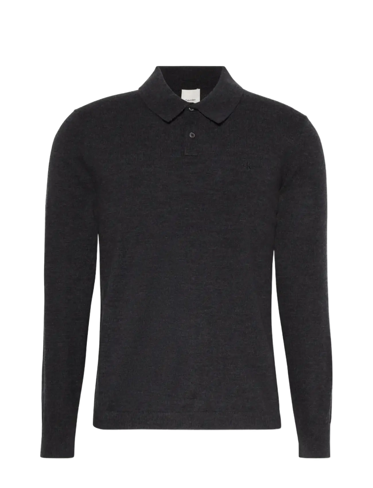 Calvin Klein LS 100% MERINO POLO 14GG - Polostrik - GUNMETAL HTR / grey