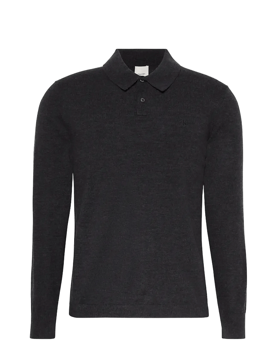 Calvin Klein - LS 100% MERINO POLO 14GG - polos en tricot à manches longues - gunmetal htr - 1
