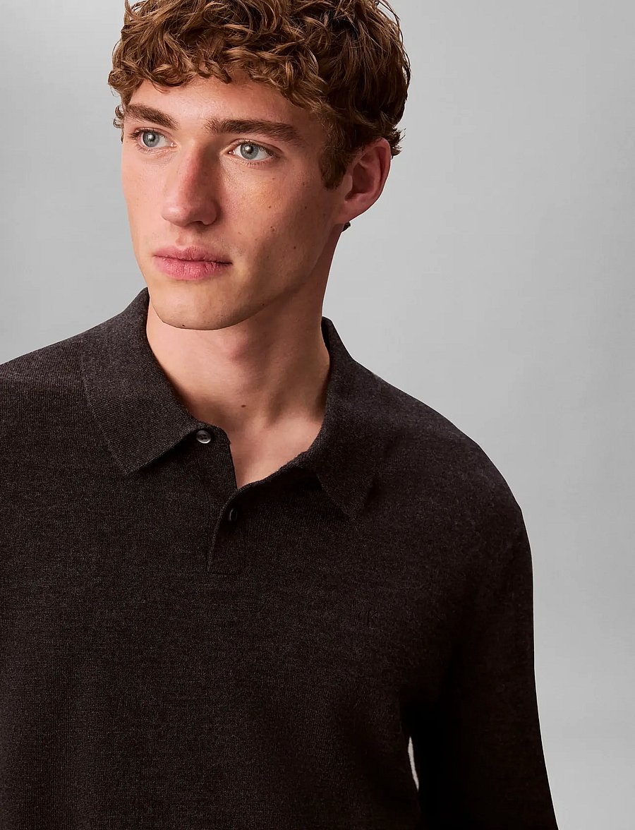 Calvin Klein - LS 100% MERINO POLO 14GG - polos en tricot à manches longues - gunmetal htr - 2