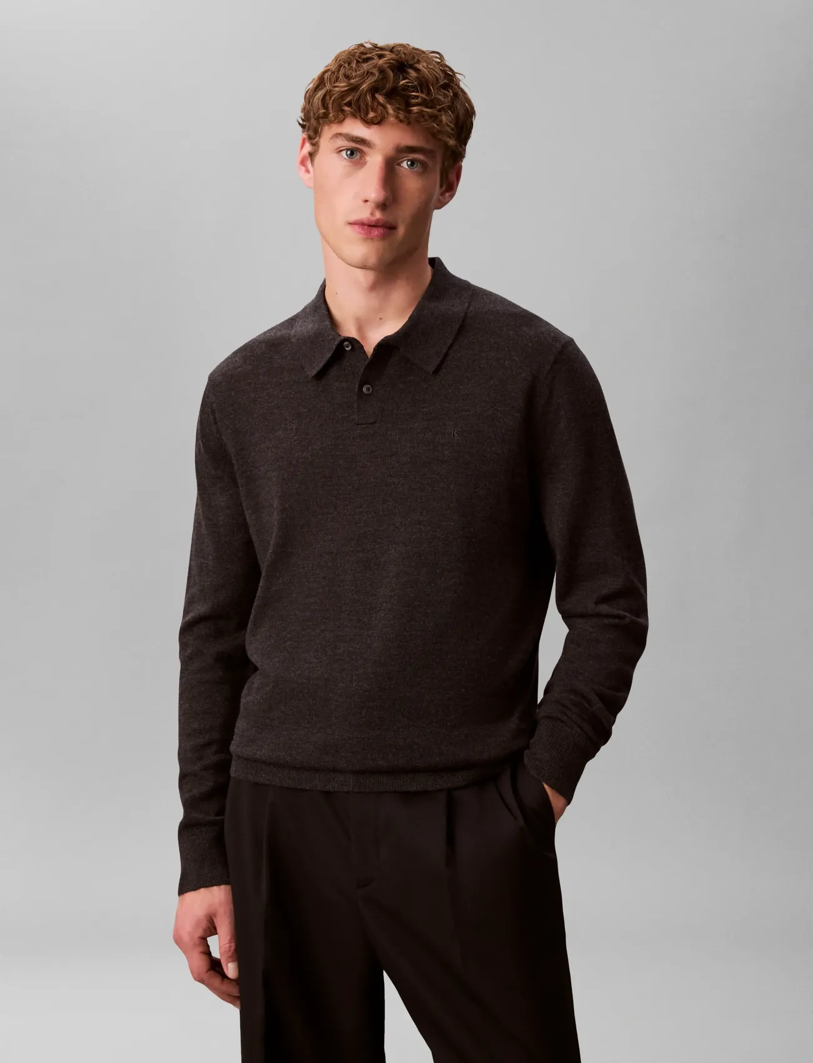 Calvin Klein - LS 100% MERINO POLO 14GG - polos en tricot à manches longues - gunmetal htr - 3